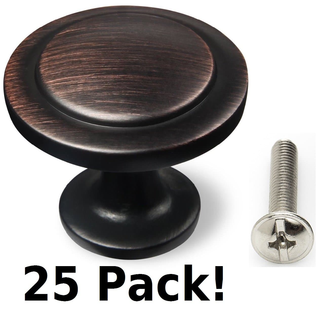Dark Brushed Copper Cabinet & Drawer Knobs—Tiered Bevel Round Knobs for Kitchen Cabinet, Bathroom, 1-3/16 inch. (25 Pack) by Frontier Hardware