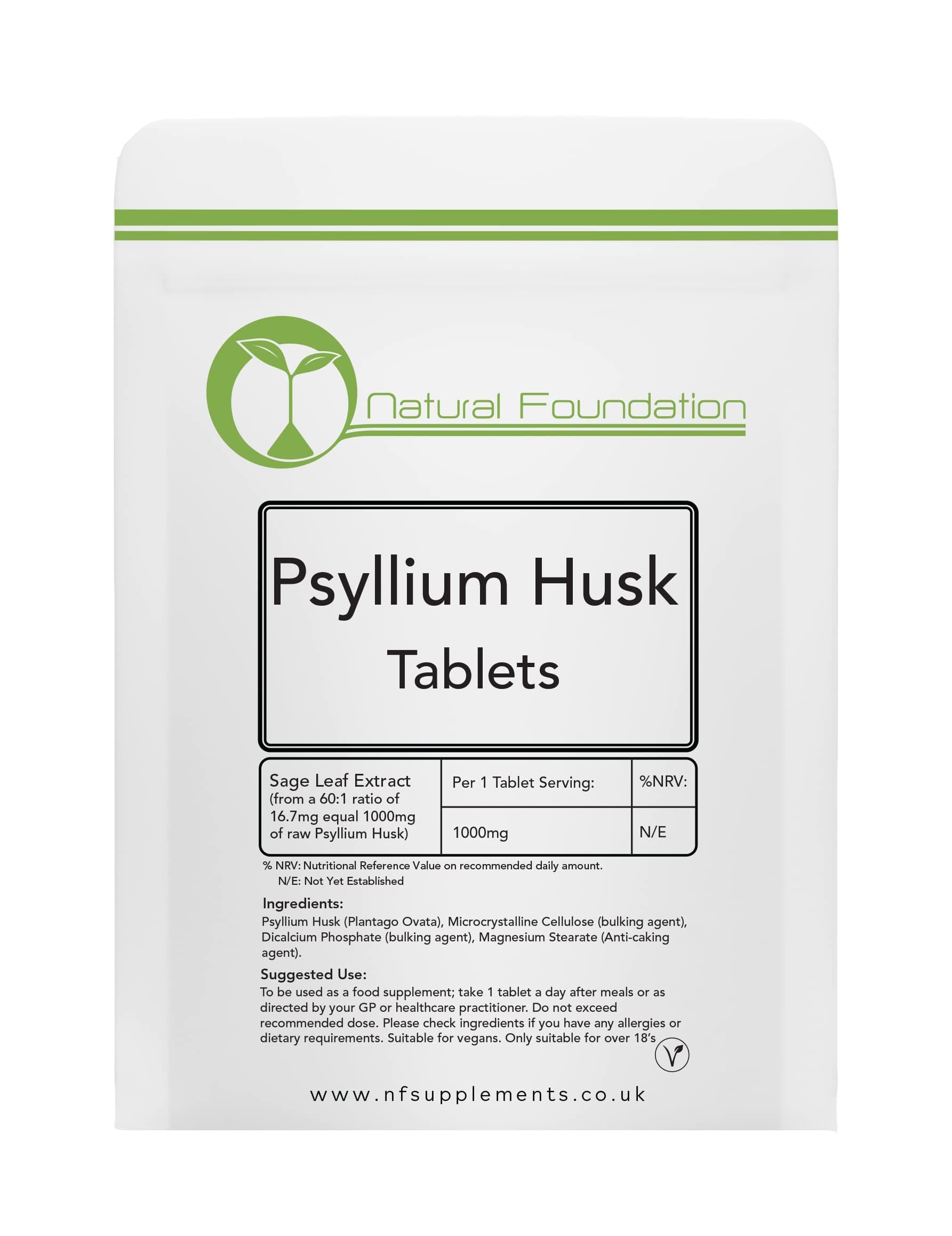 Psyllium Husk Tablets 1000mg Vegan Natural Dietary Fibre High Strengh | Natural Foundation Supplements (240 Tablets)