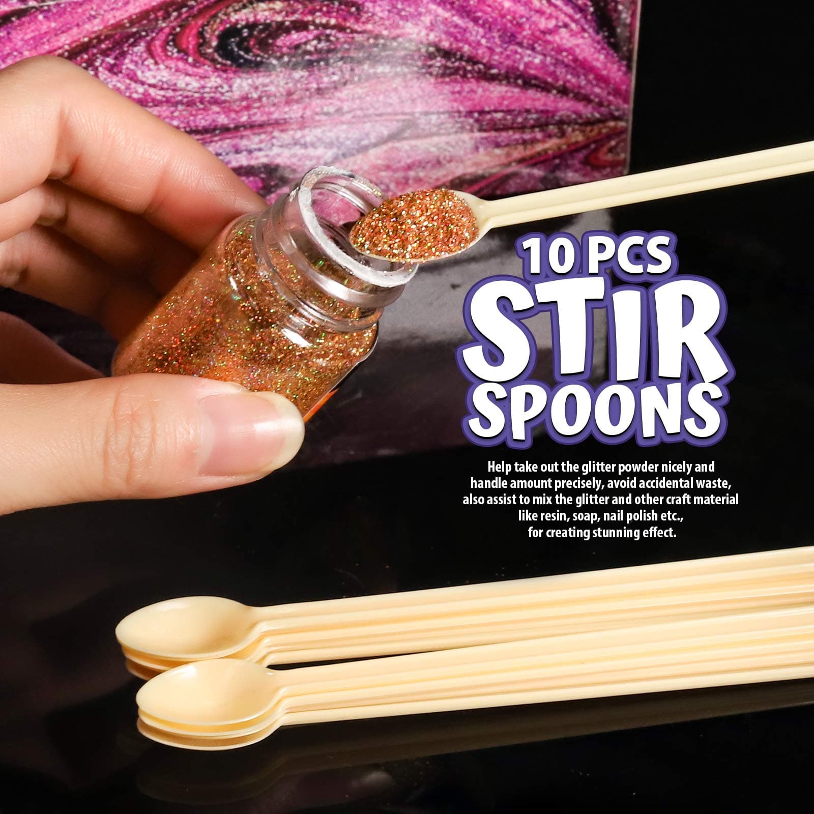 LEOBRO Holographic Extra Fine Glitter Powder, 15 Colors, Craft Glitter for Resin Jewelry Art Crafts Making, Cosmetic Glitter for Nail Body Face Hair, with 10 PCS Stir Spoons