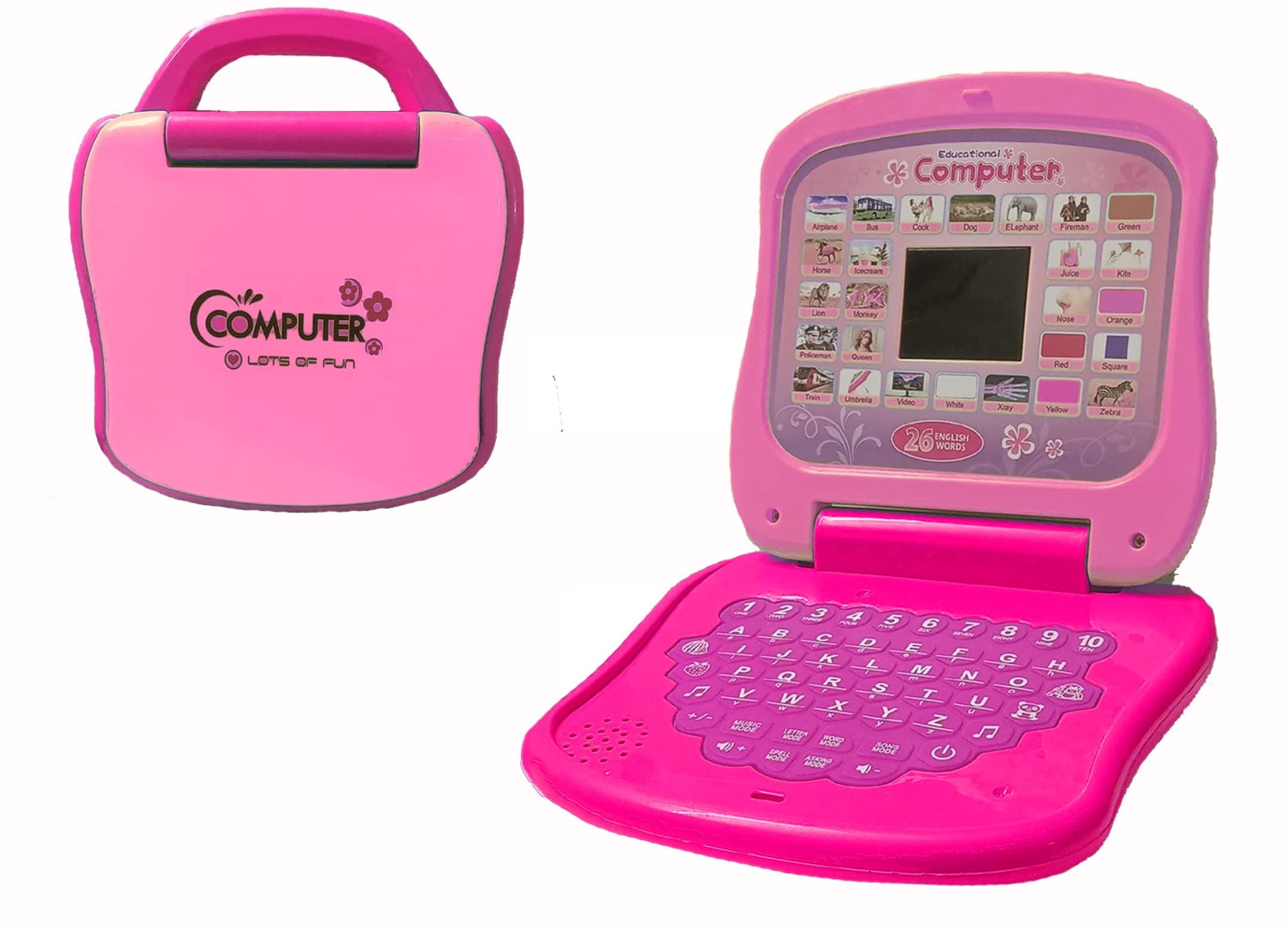 VGRASSP Educational Laptop Computer for Kids - Convenient Learning Alphabet and Numbers with LED Display and Music for You Child (Pink)