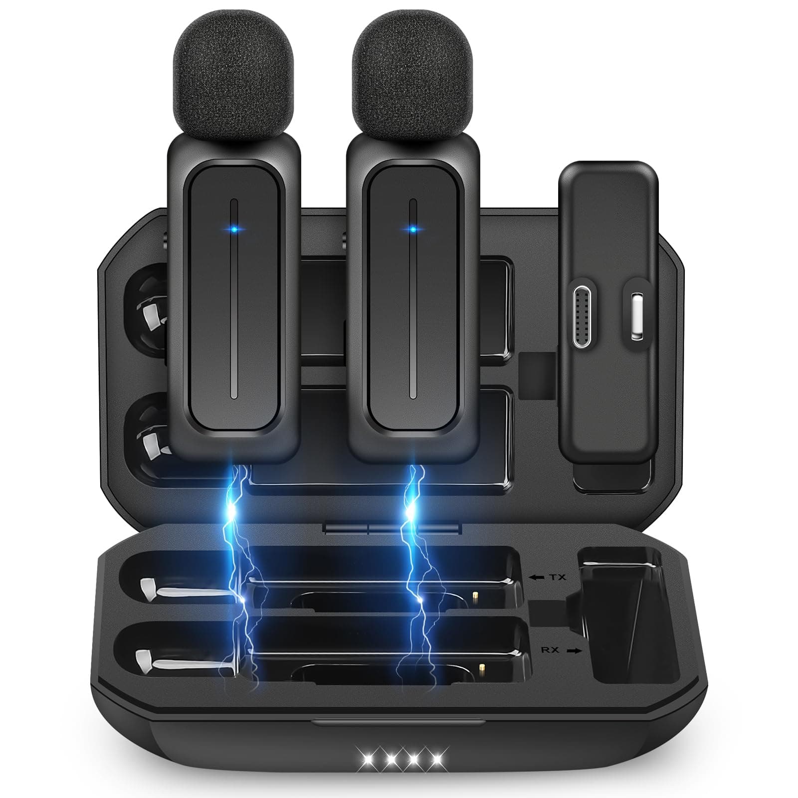 2 Pcs Wireless Lavalier Microphone for iPhone iPad Android with Charging Case 7H Clip on Lapel Microphone Wireless for Video Recording Vlogging, YouTube, Interview, 3 Mode Denoise, 70ft