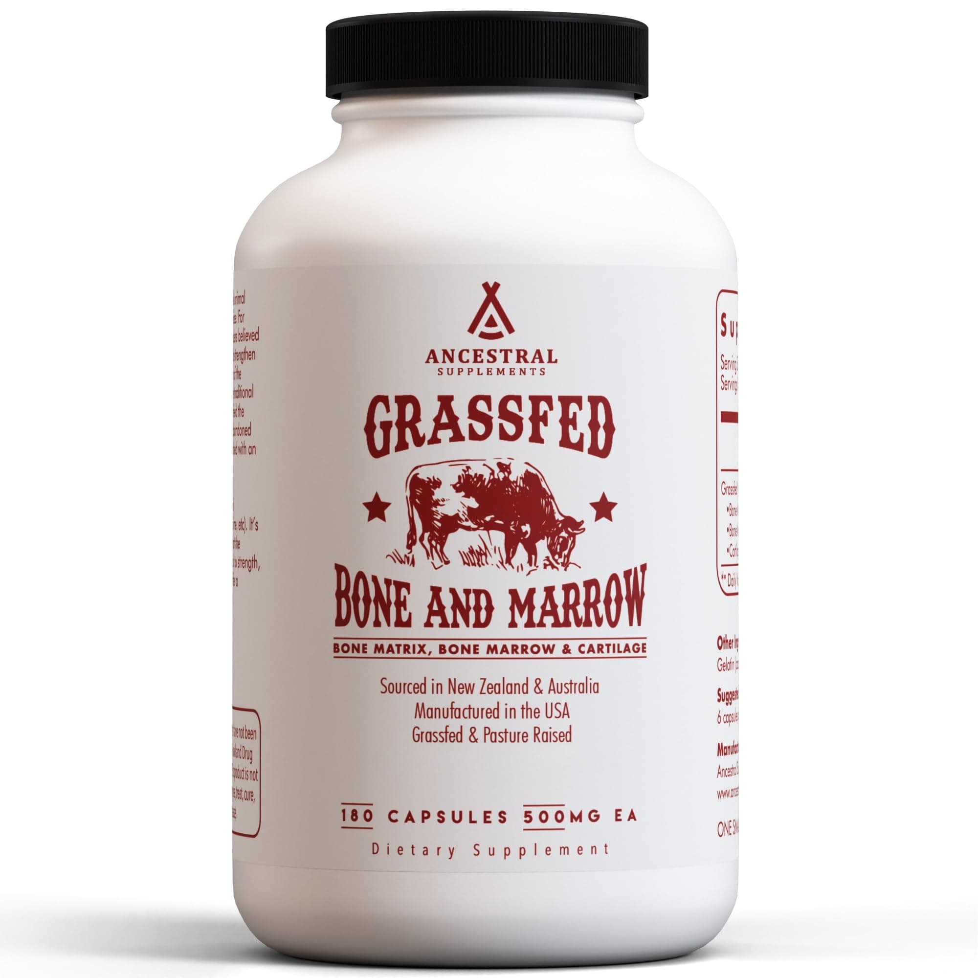 Grass Fed Beef Bone and Marrow Supplement, 3000mg, Skin, Oral Health, and Joint Support Supplement, Promotes Whole-Body Wellness, Non GMO Whole Bone Extract, 180 Capsules