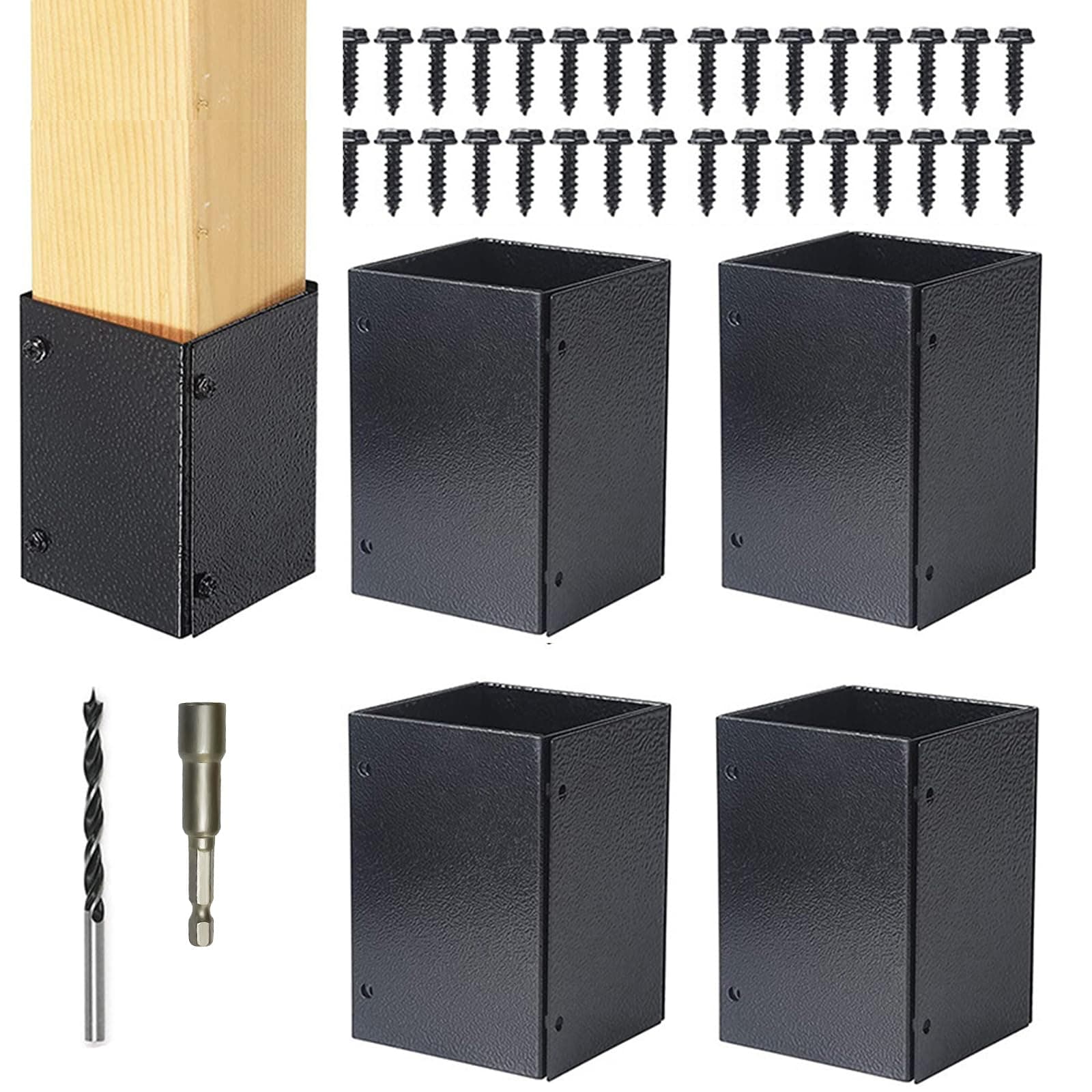 QivineMailbox Post Protector, Black Post Base Post Sleeve for Concrete (Range 3.3-6in), Adjustable Post Base Post Bracket for Fences, Stainless Steel Post Brackets for Wood Deck Post Base