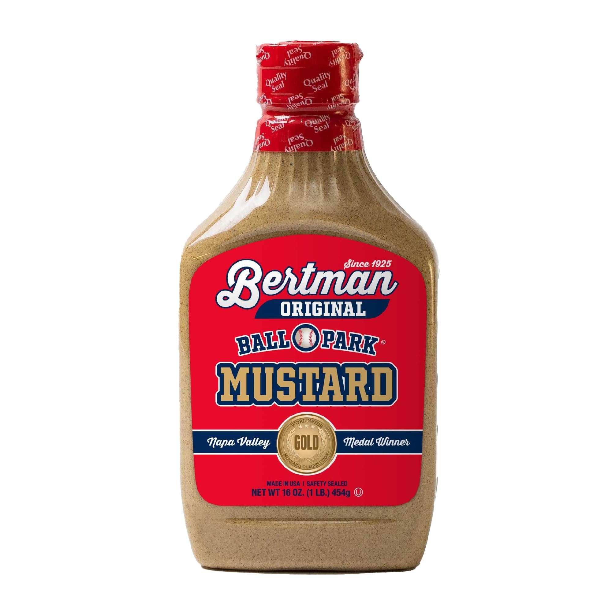 Bertman Original Ball Park Mustard - Rich Brown Mustard Made with Premium Mustard Seeds, Kosher Certified - Cleveland Classic Since 1925 - Perfect for Hot Dogs & Sandwiches - Pack of 1 (16 oz)