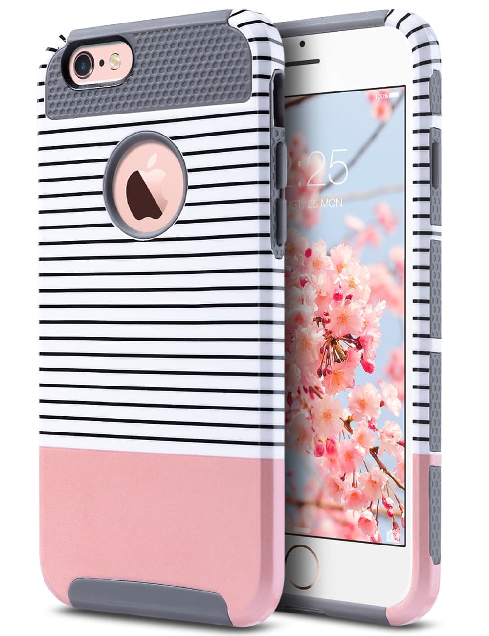 ULAK iPhone 6s Case, iPhone 6 Case, Colorful Slim Shockproof Protective Hybrid Hard PC Back Soft TPU Bumper Cover Girls Men Women Boys Case for iPhone 6S/6 (4.7 Inch) (Grey/Minimal Stripes)