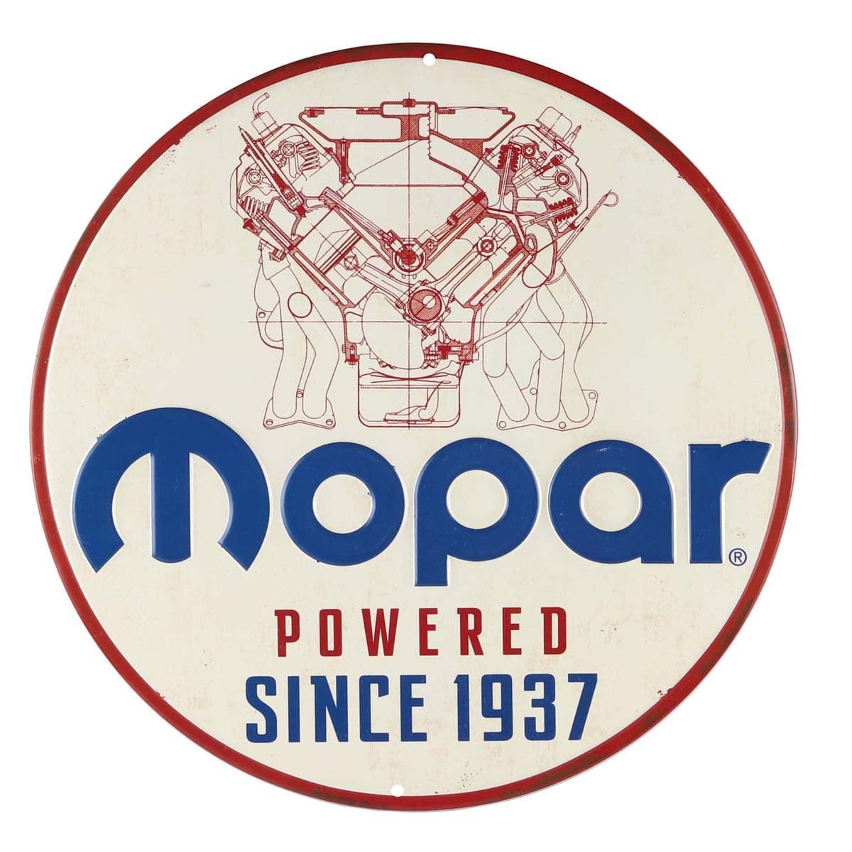 Mopar Powered Since 1937 Round Embossed Metal Sign - Vintage Mopar Sign for Garage or Man Cave
