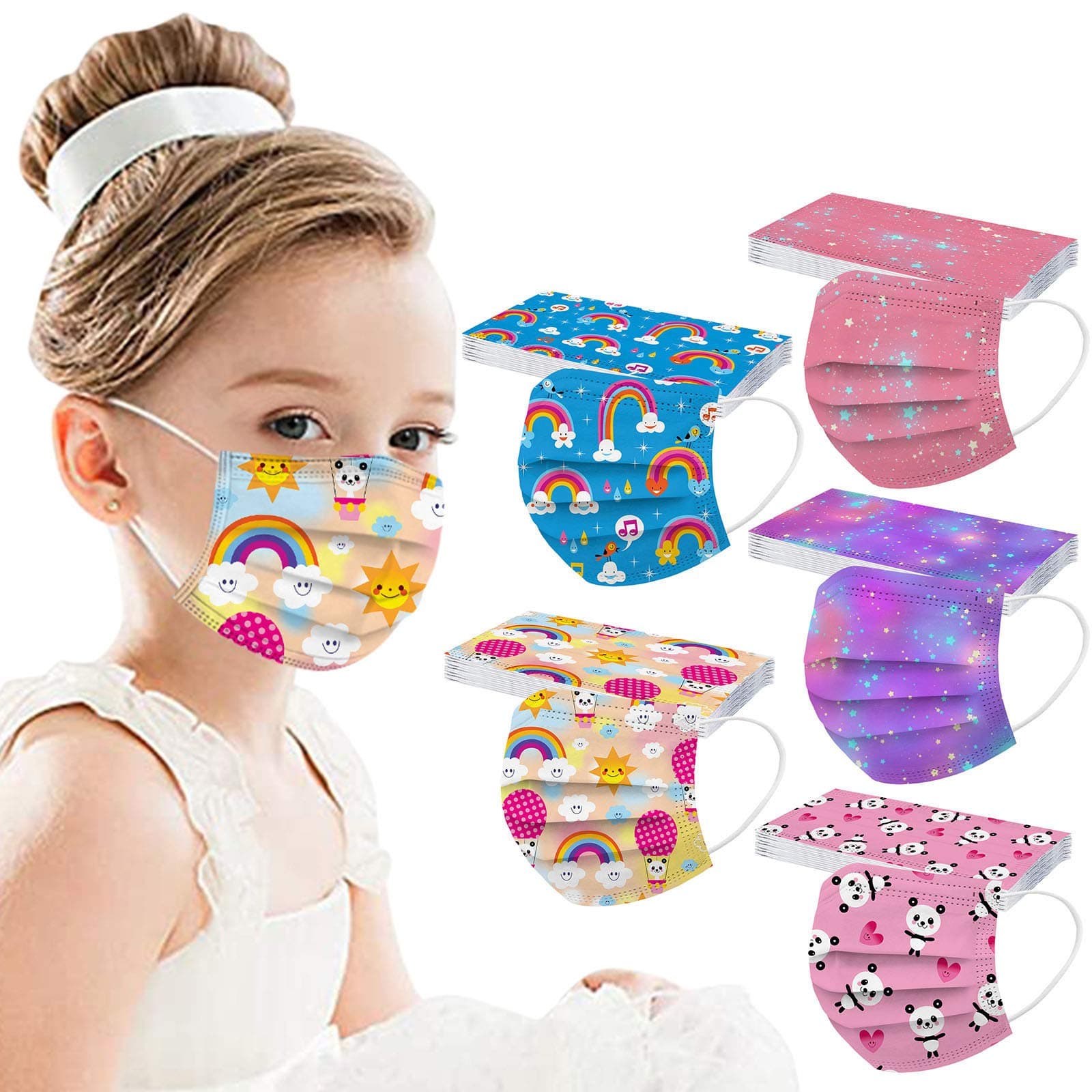 50Pcs Kids Face Mask Childrens 3 Ply Non-Woven Protective Breathable Kids Face Mask for Boys Girls Outdoor School