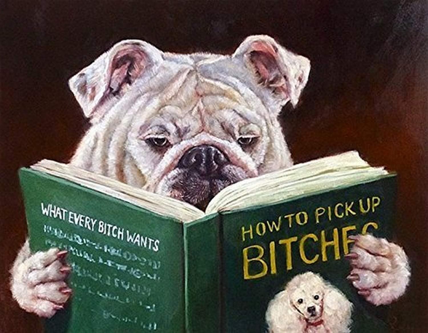 Buyartforless Casonava - Dog Reading How to Pickup Bitches by Lucia Heffernan 10x8 Bulldog Pug Art Print Poster Humor, 8.00" x 10.00"