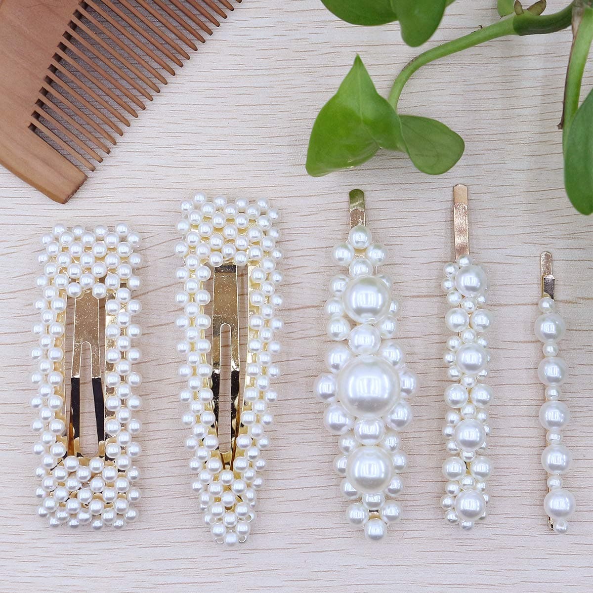 Pearls Hair Clips for Women Girls - 5pcs Large Bows/Clips/Ties for Birthday Valentines Day Gifts Bling Hairpins Headwear Barrette Styling Tools Accessories