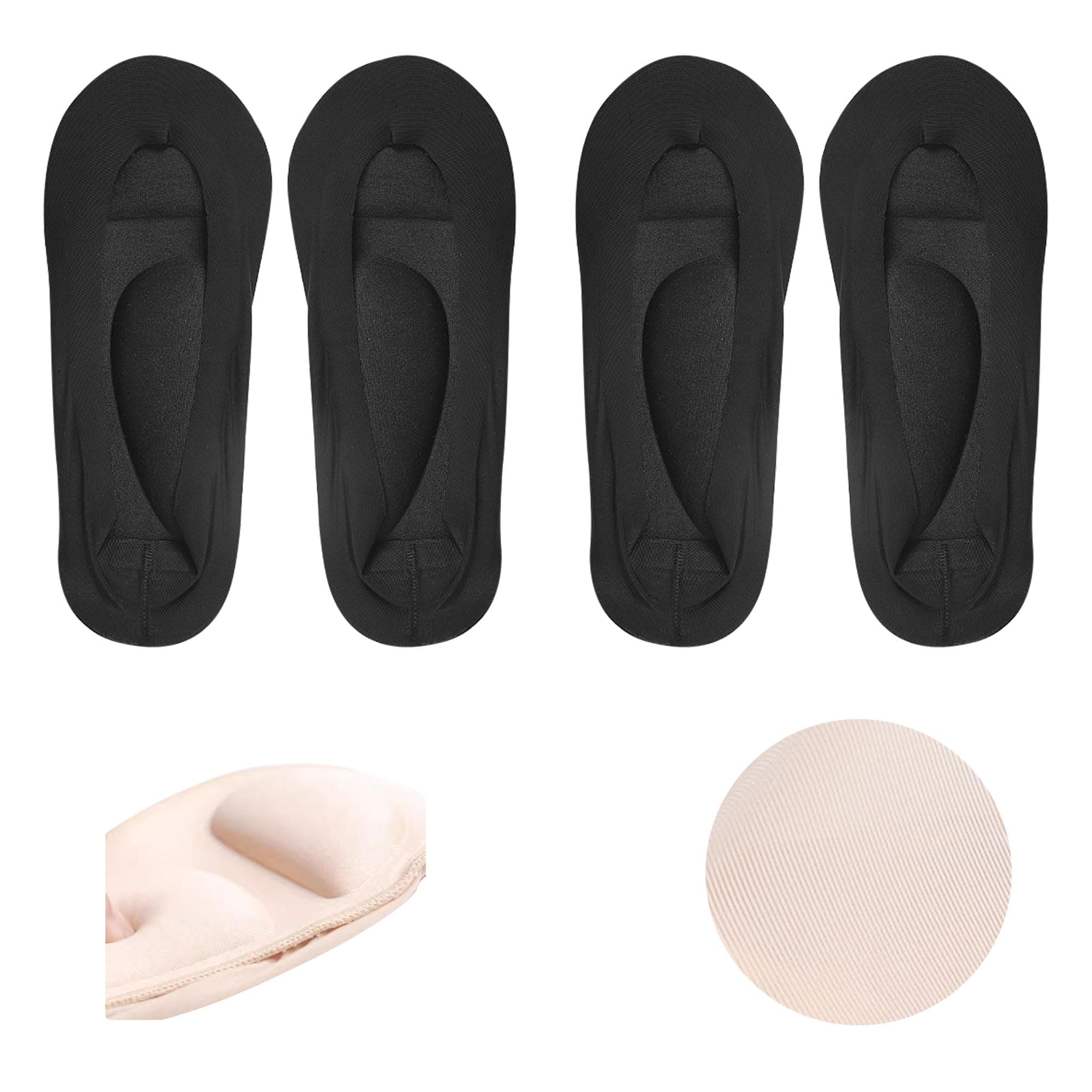 Keroius 2pairs 3D Ice Silk Arch Support Socks Women No Show Liner Socks Sponge Cushion Non Slip Socks for Woman and Girls