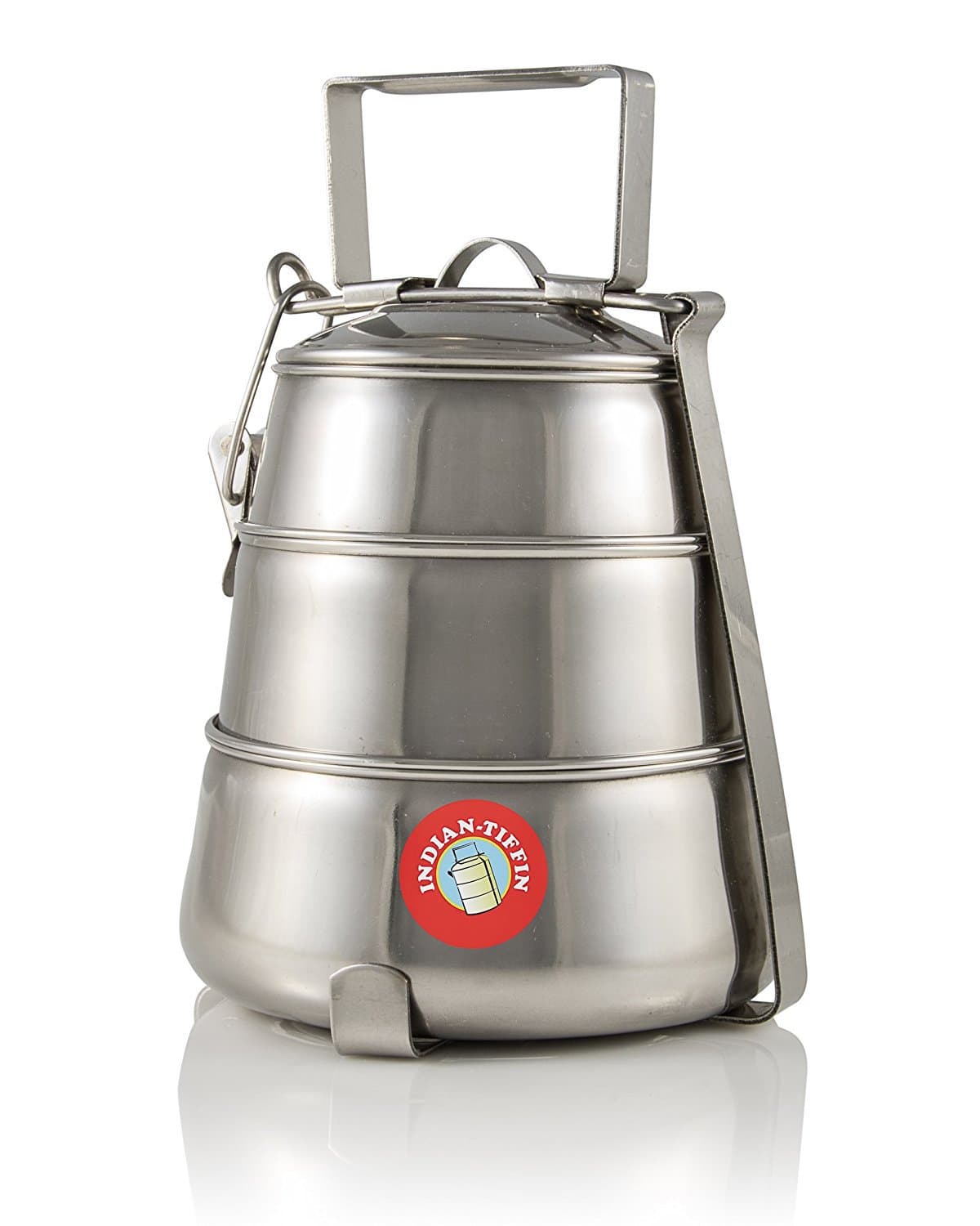Indian-Tiffin 3 Tier Pyramid Stainless Steel Tiffin Box, Silver