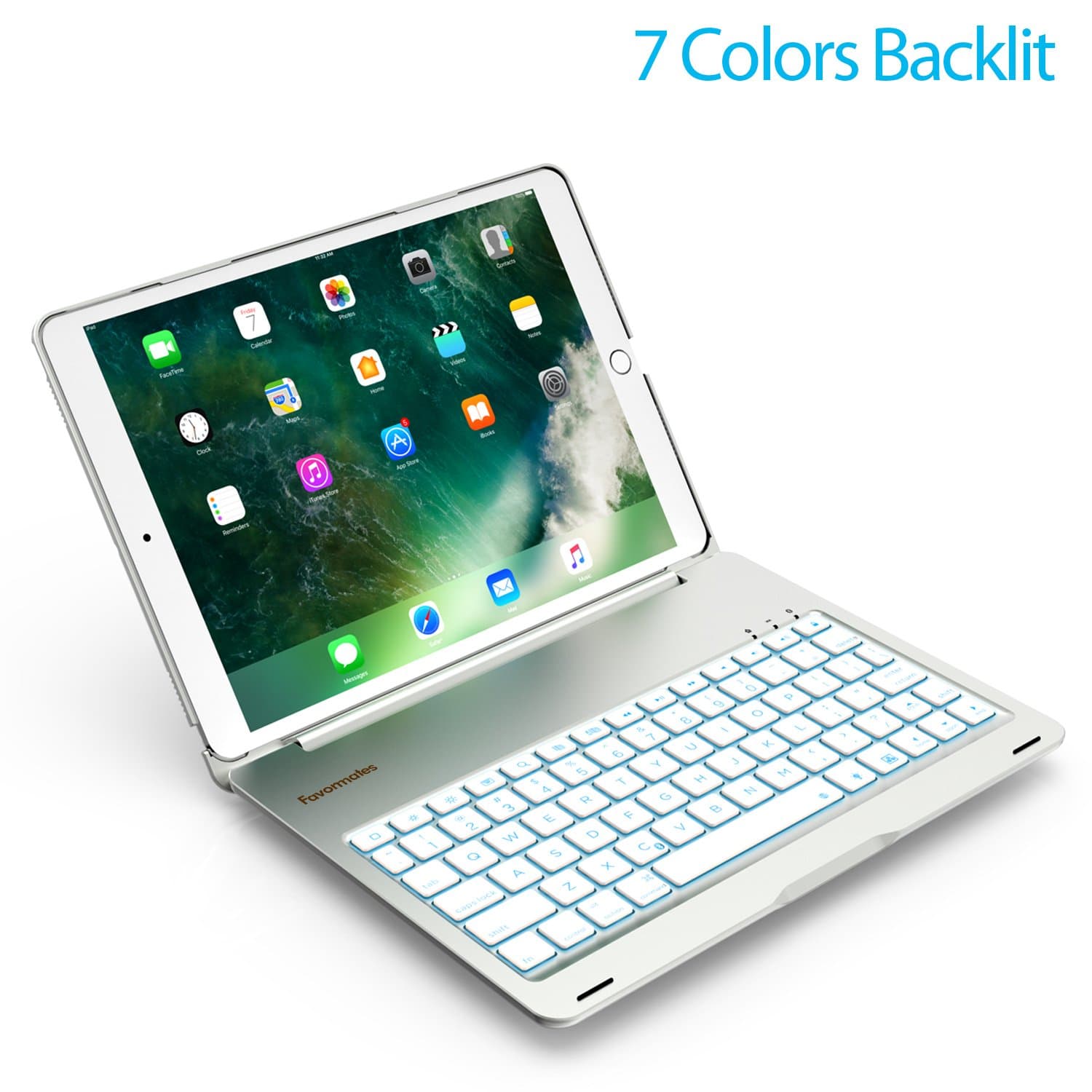 Keyboard Case Compatible with 2017 iPad Pro 10.5 - LED 7 Colors Backlit, Ultra Slim and Aluminum Alloy & 130° Folio Back Hard Cover- (for iPad Model A1701/A1709)