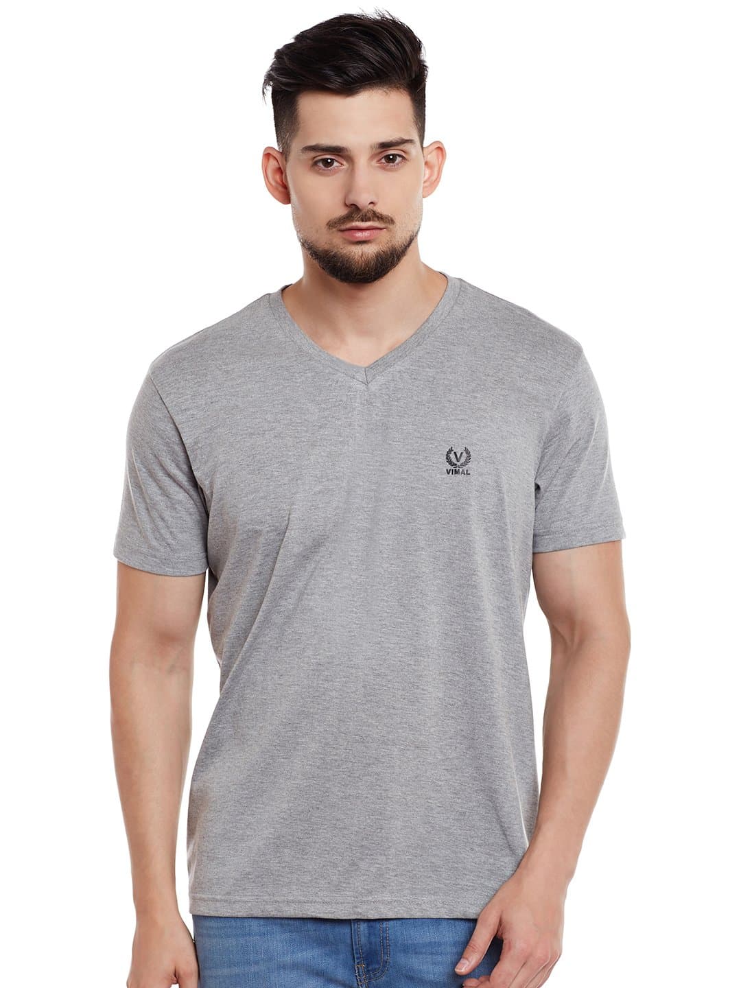 Mack JonneyGrey Melange V Neck Cotton Tshirt for Men(Pack of 1)-VEE-MELANGE01-XL