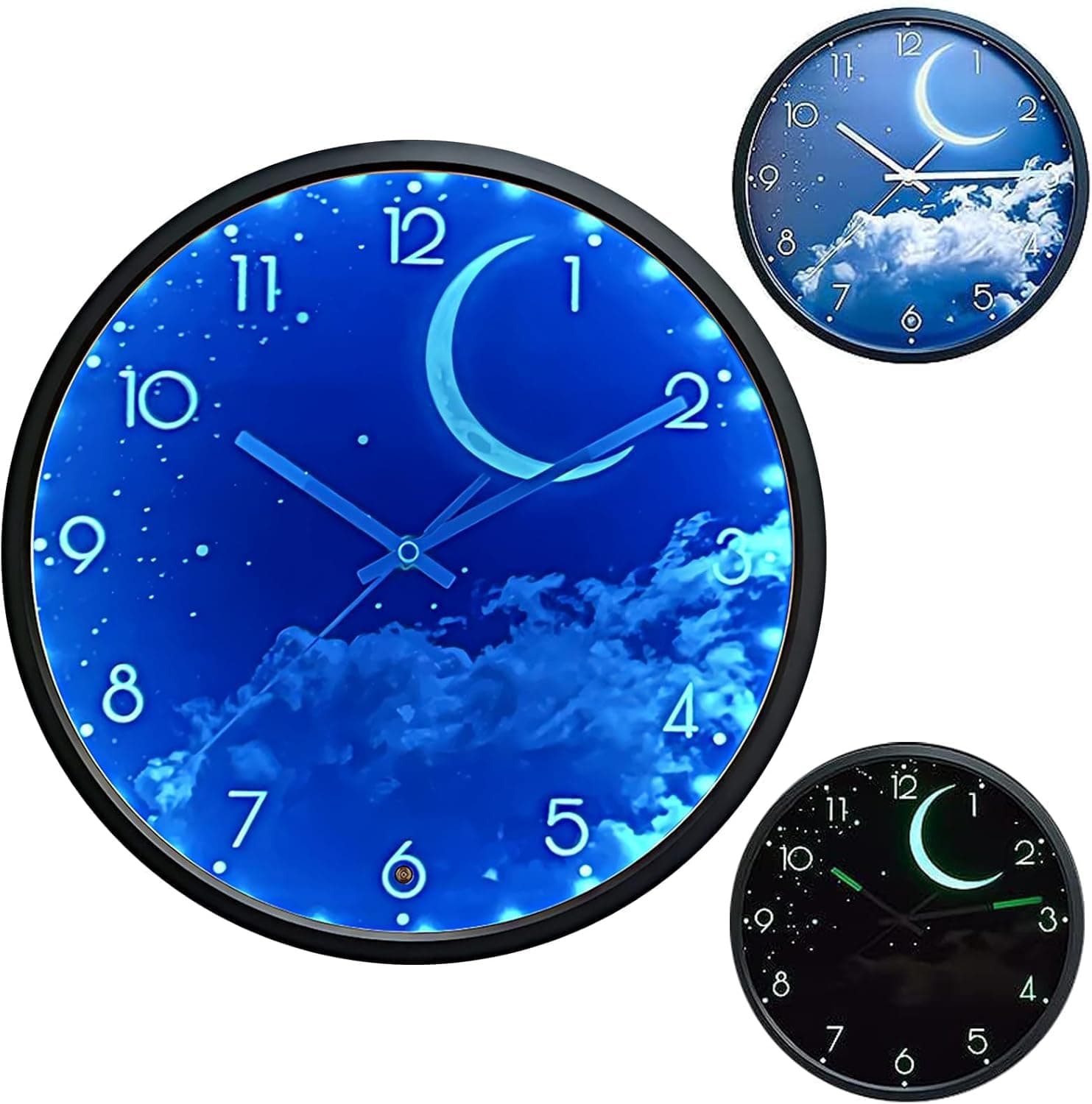 12 Inch Night Light Wall Clock for Bedroom, Silent Battery-Operated Wall Clock Glow in The Dark for Living Room/Kitchen, Large Digital Display Kids Birthday Present-Moon