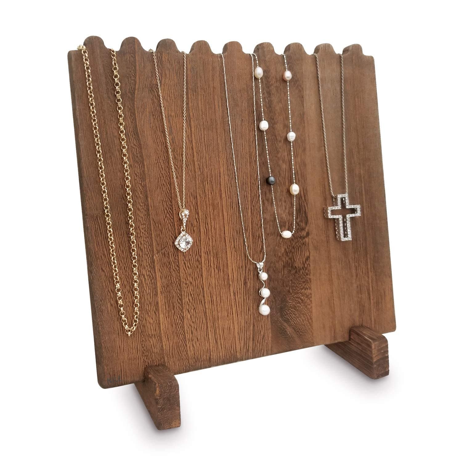 Mooca Wooden Plank Necklace Jewelry Display Stand for 8 Necklaces, Holder, Wood Stand, Storage Brown Color