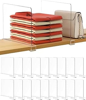 HBlife 12 Inches Tall [Extra Tall Version] Clear Shelf Dividers, 18 Pack Purse Organizer for Closet Perfect for Handbags, Acrylic Bookshelf for Organization