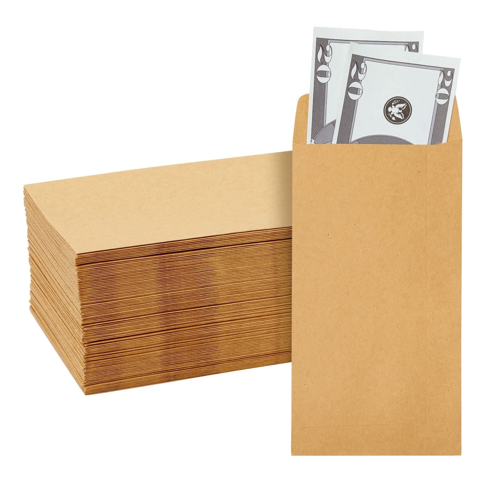 Juvale Money Envelopes for Cash - 100 Pack #7 Small Brown 3.5 x 6.5 in - Sturdy 130 GSM Paper & Secure Gum Adhesive Closure - For Cash Envelopes for Budgeting & Money Saving Challenge