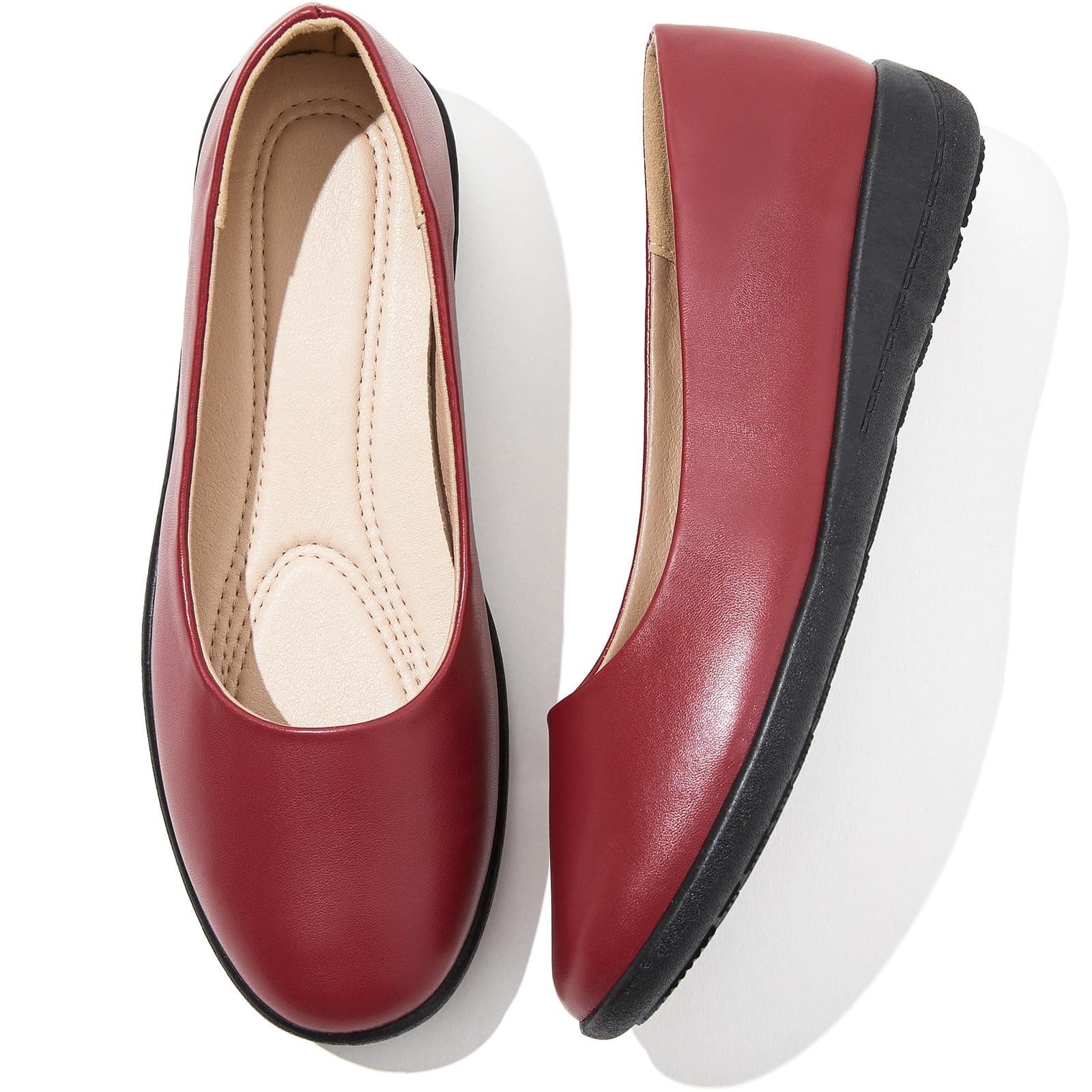 Women's Comfortable Black Leather Dress Ballerina Flats for Office and Work