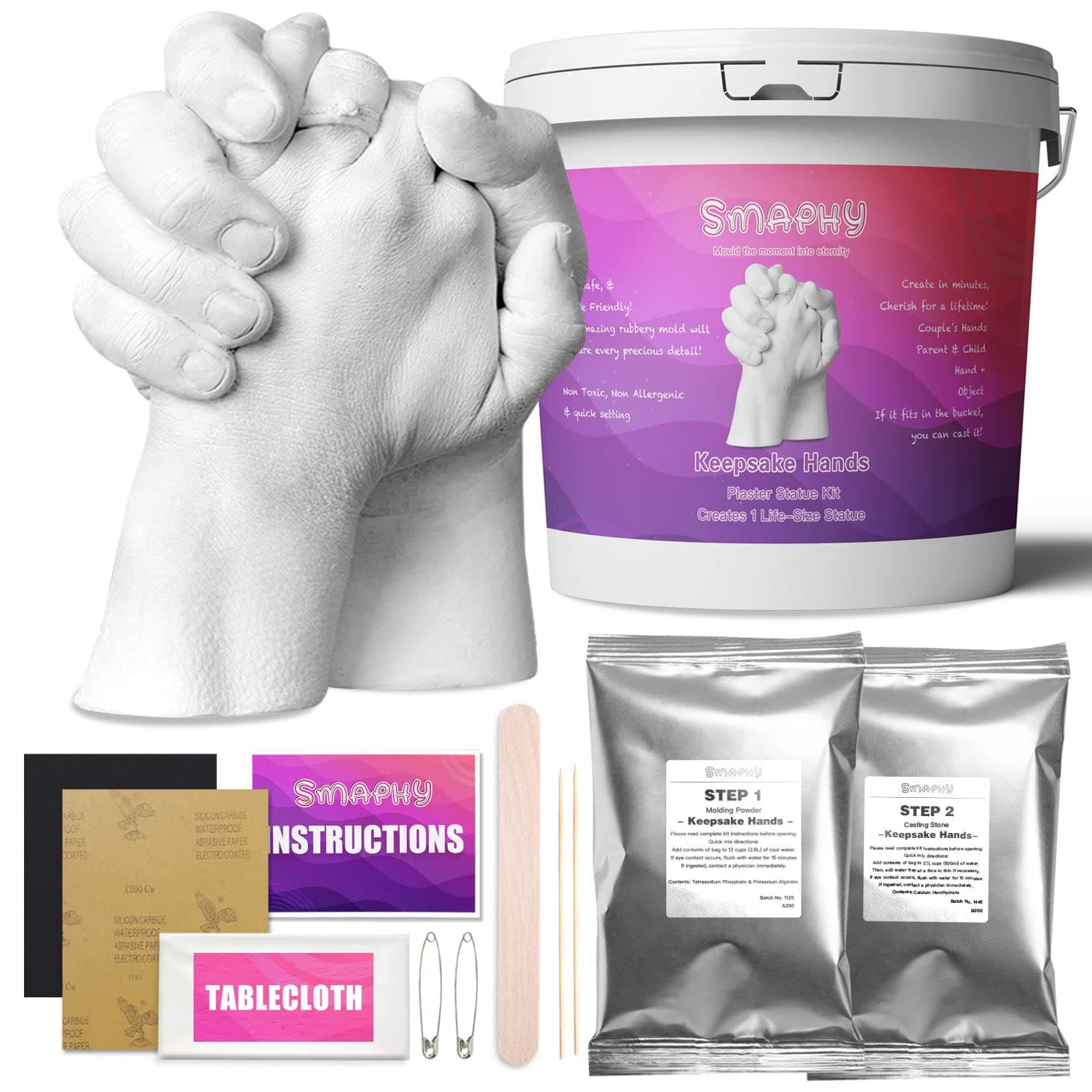 SMAPHY Hands Casting Kit, DIY Hand molding Kit. Hand Holding Craft for Couples, Adult & Child, Family, Friends. Anniversary, Wedding & Couples Gifts (White)