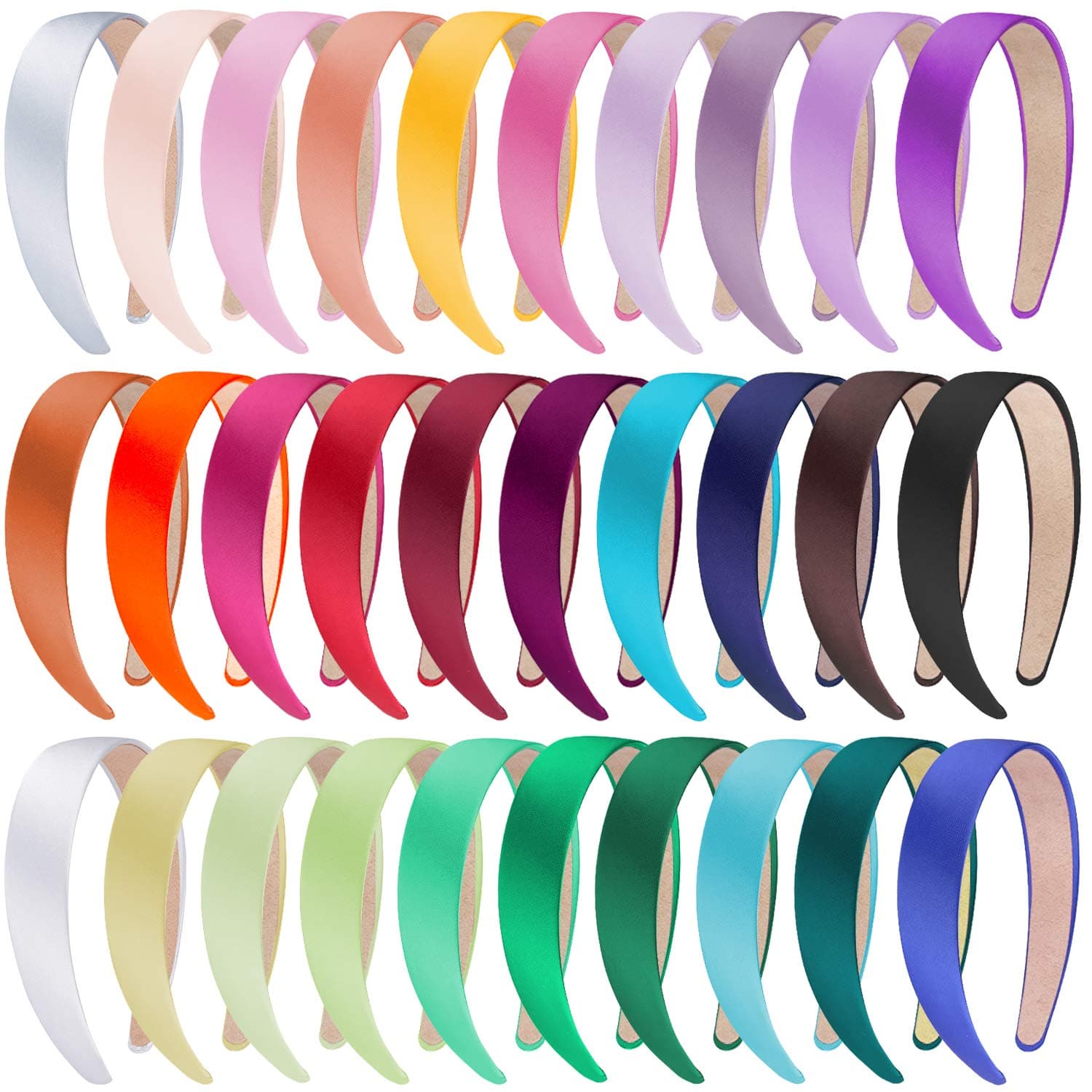 SIQUK 30 Pieces Satin Headbands 1 Inch Hard Headband Non-slip Colorful Headband DIY Hair Headbands for Women