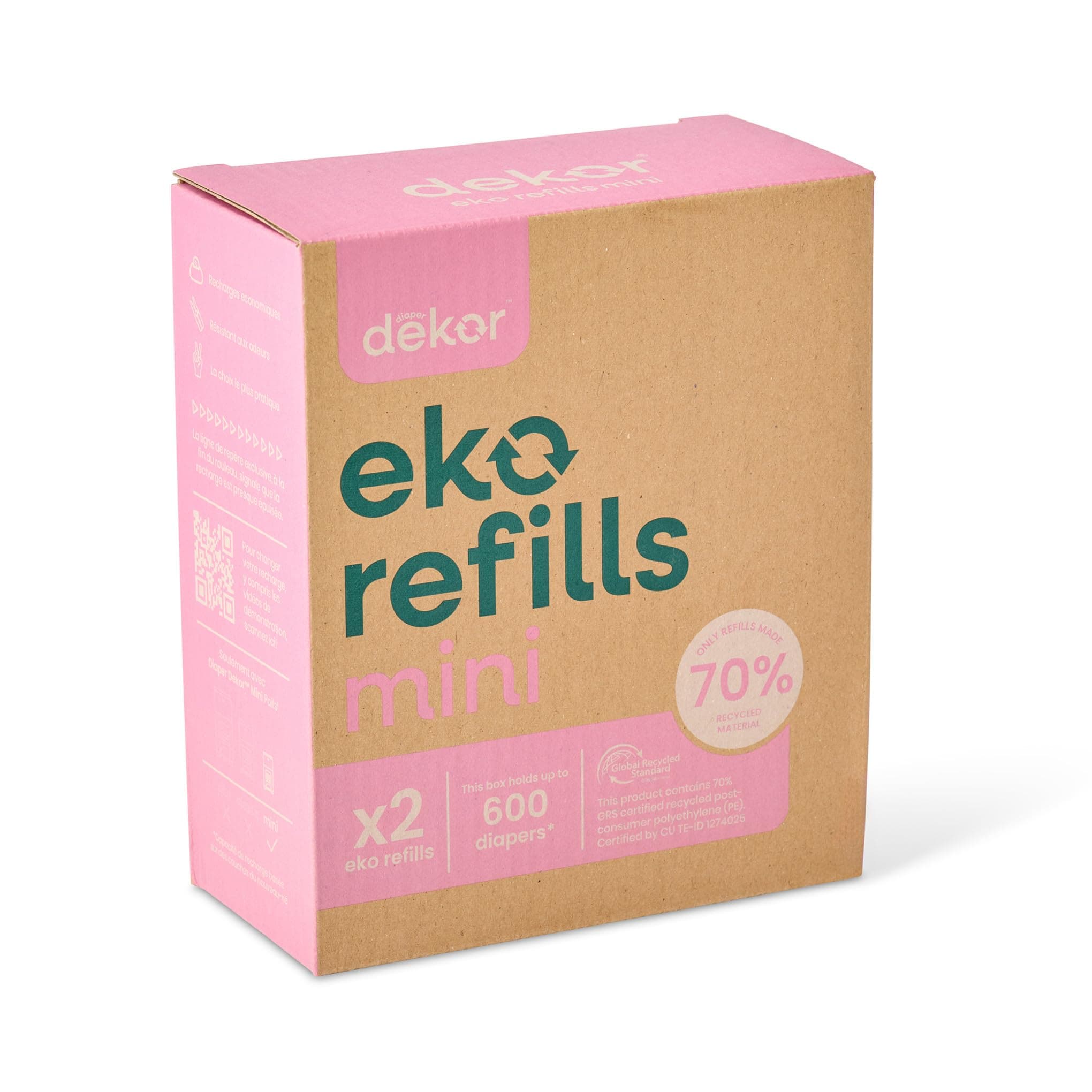 Diaper Dekor MINI Refills, 2 Count | ONLY Eco-Friendly Diaper Pail Refills Made With 70% Recycled Materials | Quicker, Easier & More Cost Effective than Trash Bags | Unscented