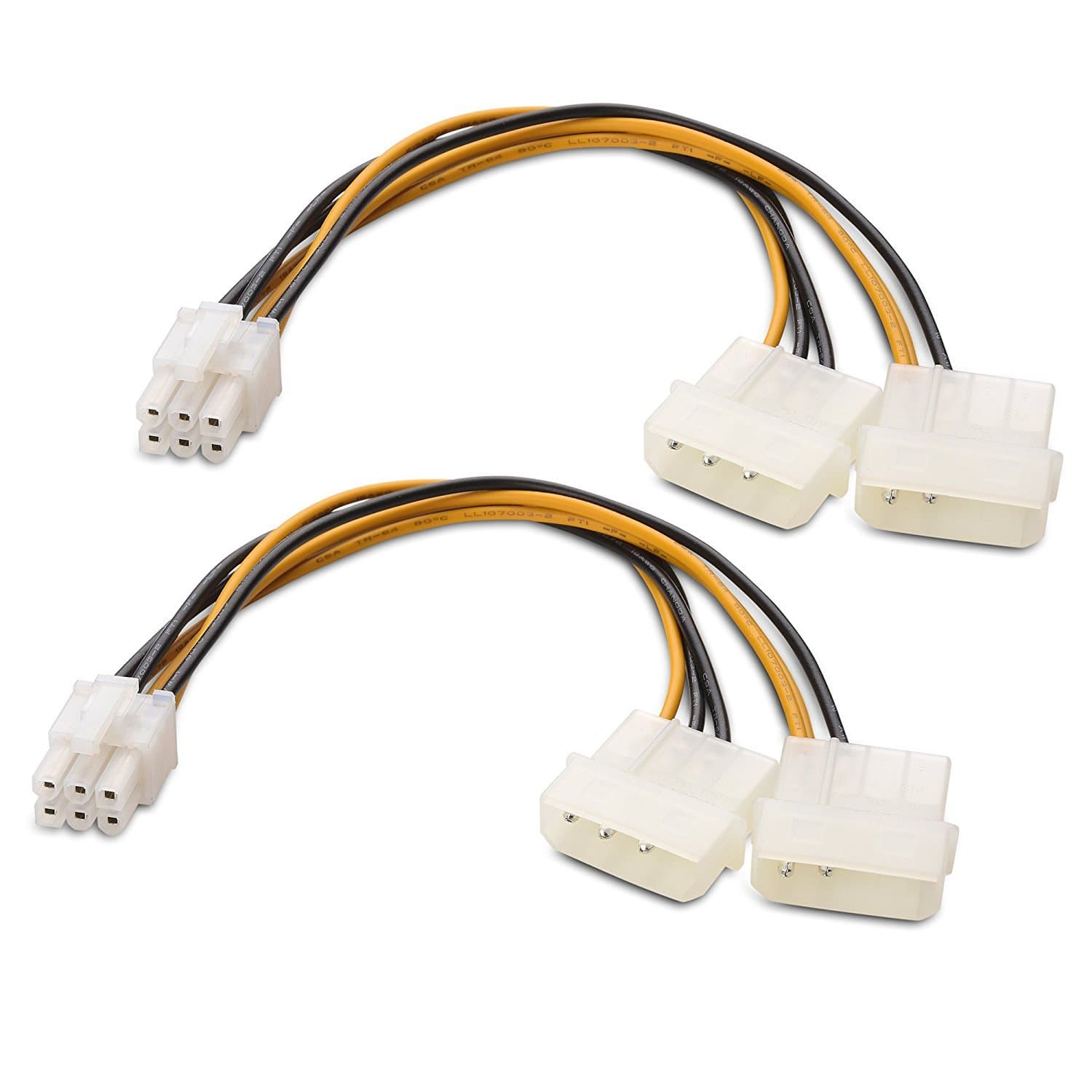 (2-Pack) 6 Pin PCIe to 2X Molex LP4 Power Cable