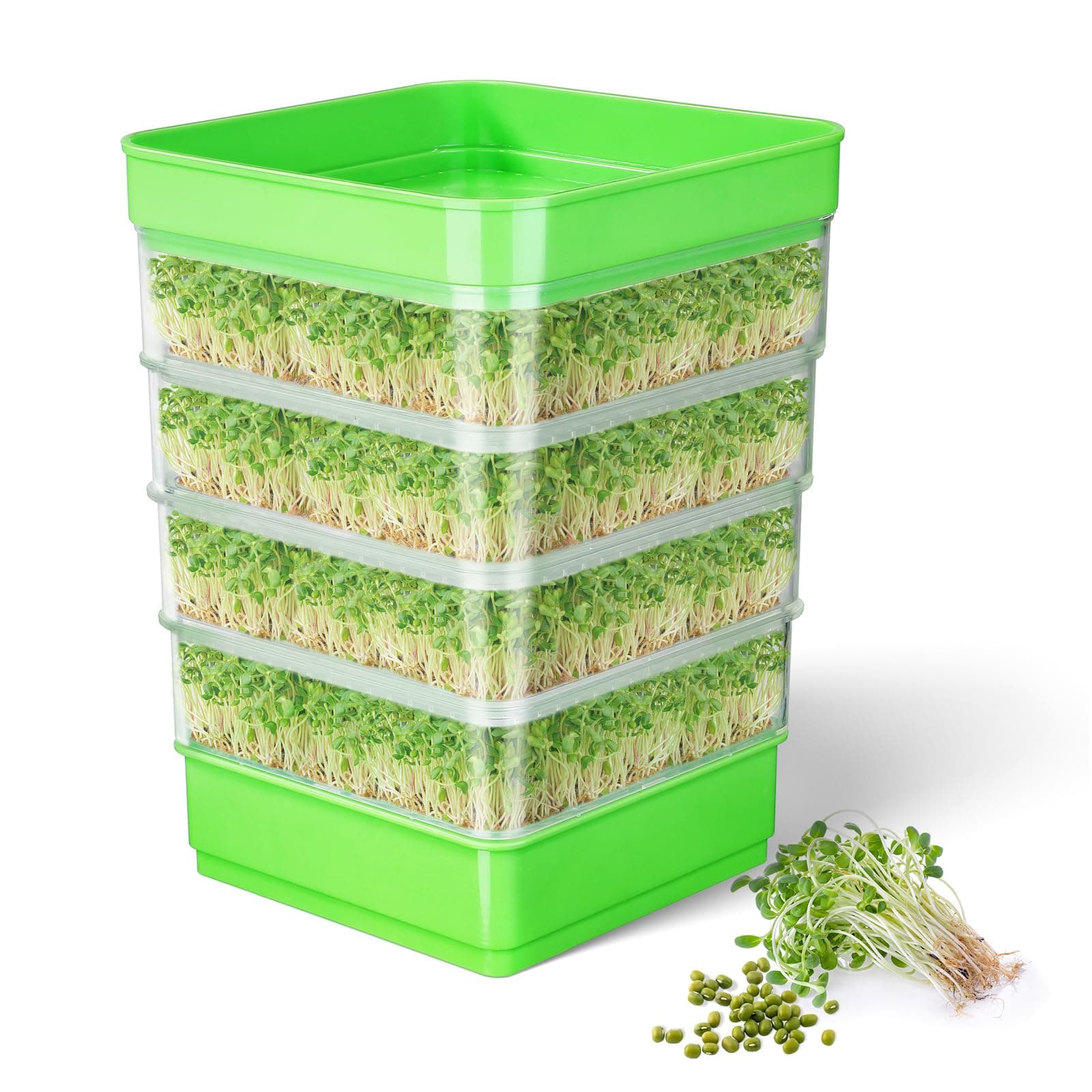 Microgreens Growing Kit Seed Sprouter Kit Stackable Seedling Tray Four Tier Sprouts Beans Broccoli Sprout Alfalfa Seeds Wheat Grass