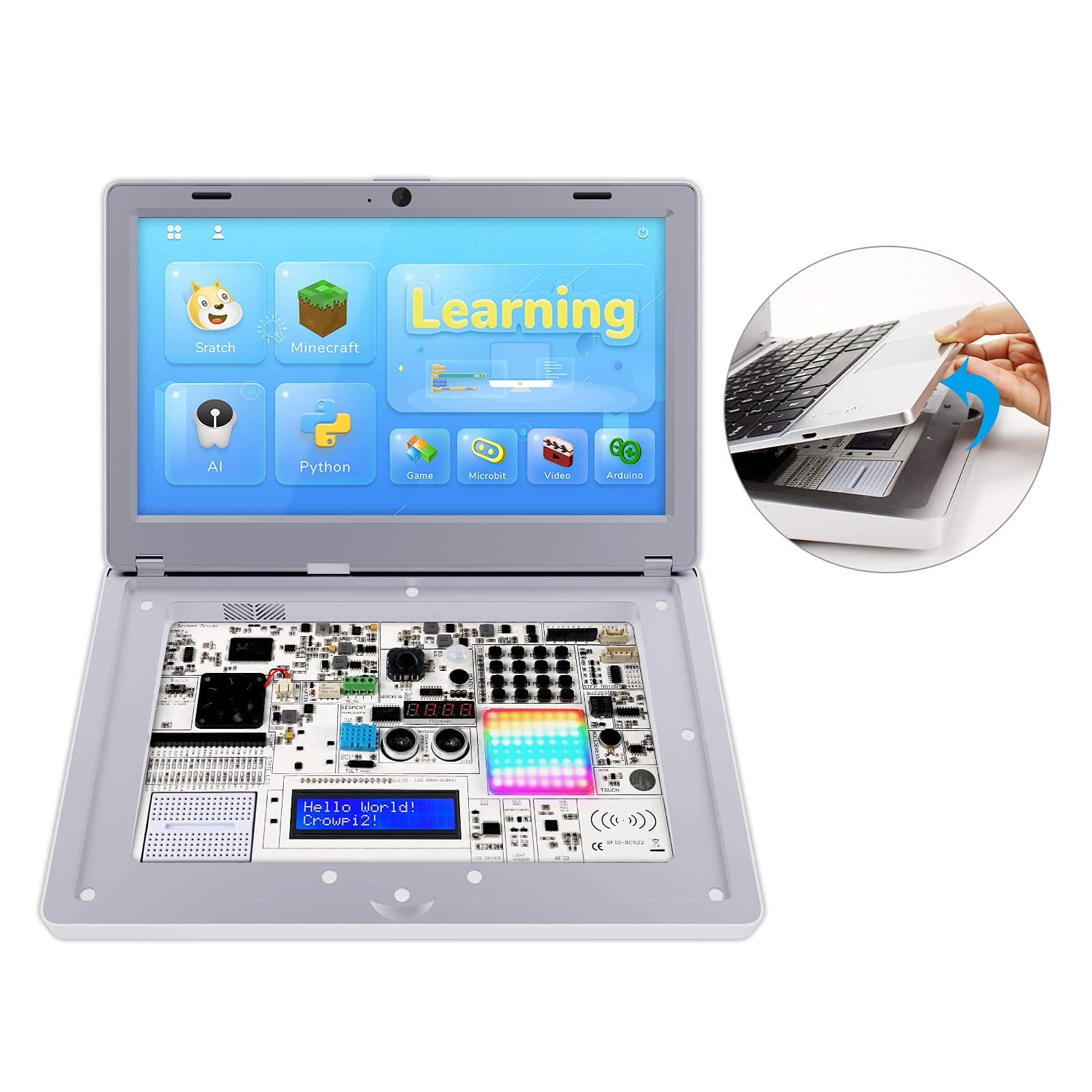 CrowPi2 Coding Kits for Raspberry Pi 4, Fits Raspberry Pi Laptop, Programming Kit for Professional, Kids, Adult - Deluxe Kit