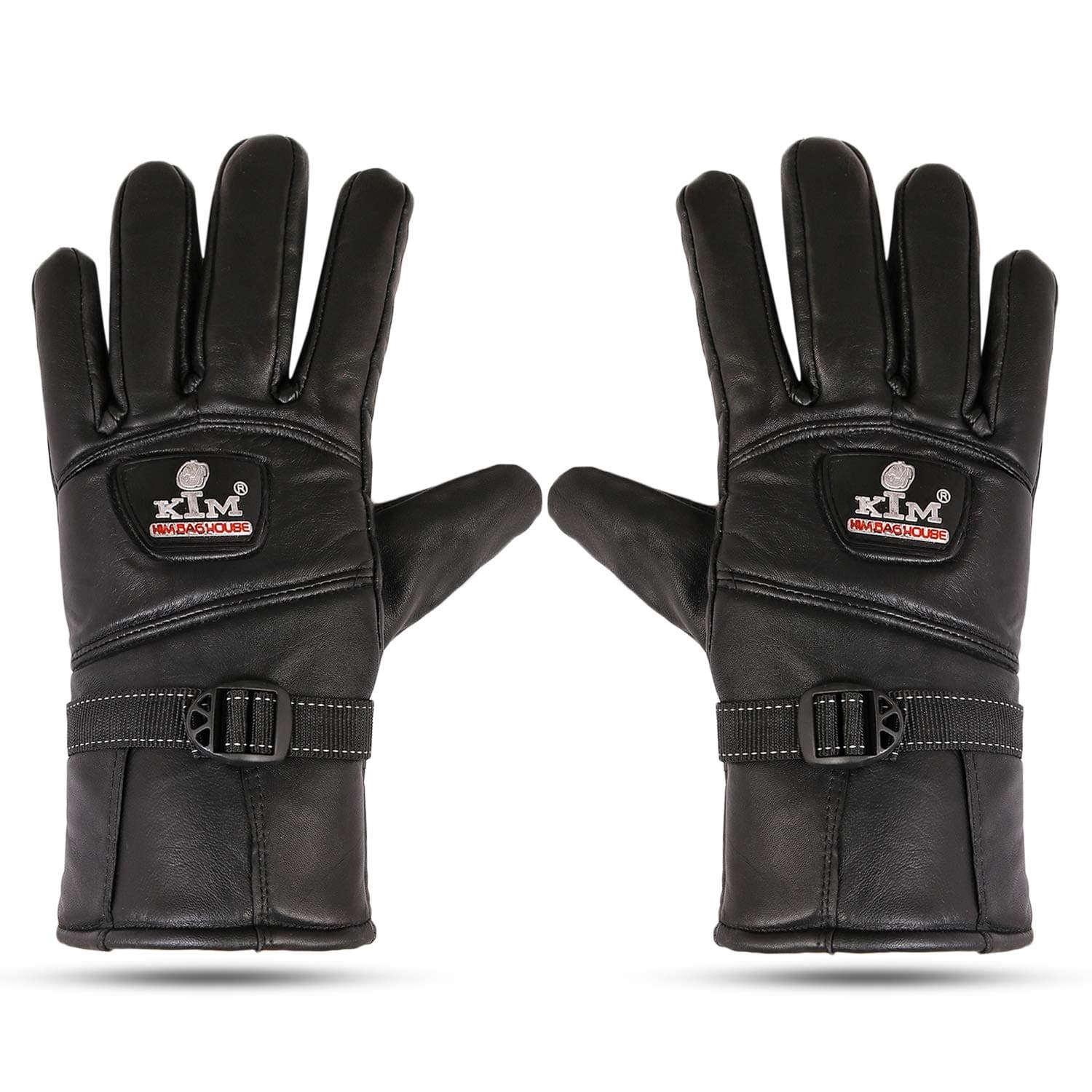 Kim Bag House Leather Snow Proof Winter Gloves for Men Women Protective Warm Hand Motorcycle Gloves (Black 1 Pair)