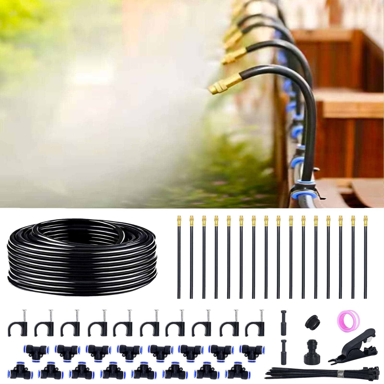 360° Adjustable Drip Irrigation System - 50FT Garden Watering System with 16 Nozzles, Garden Irrigation System, Greenhouse Accessories, Atomizing System for Yard, Lawn, Plants, 5/16 inch Tubing