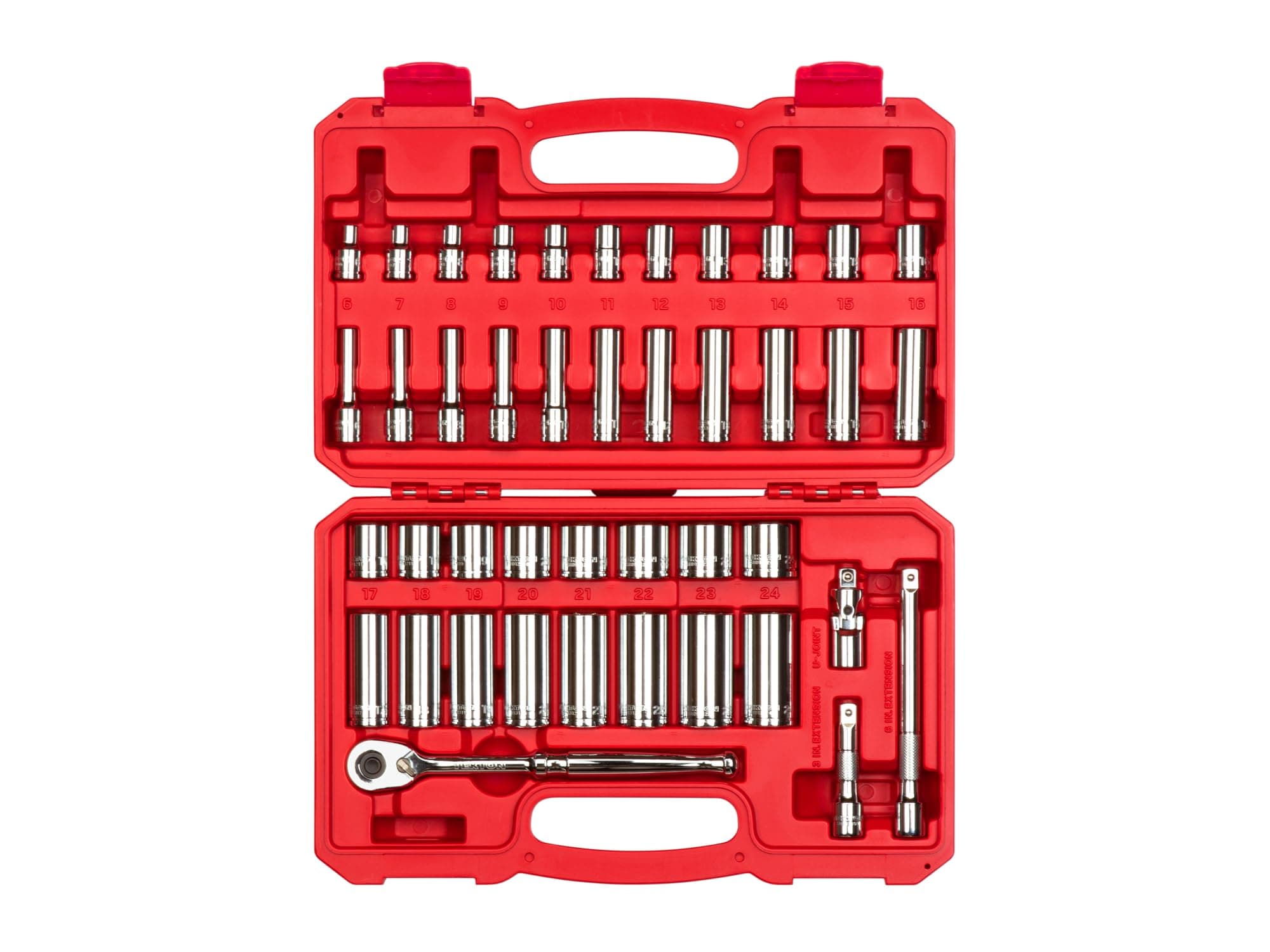 TEKTON 3/8 Inch Drive 6-Point Socket and Ratchet Set, 42-Piece (6-24 mm) | SKT15201