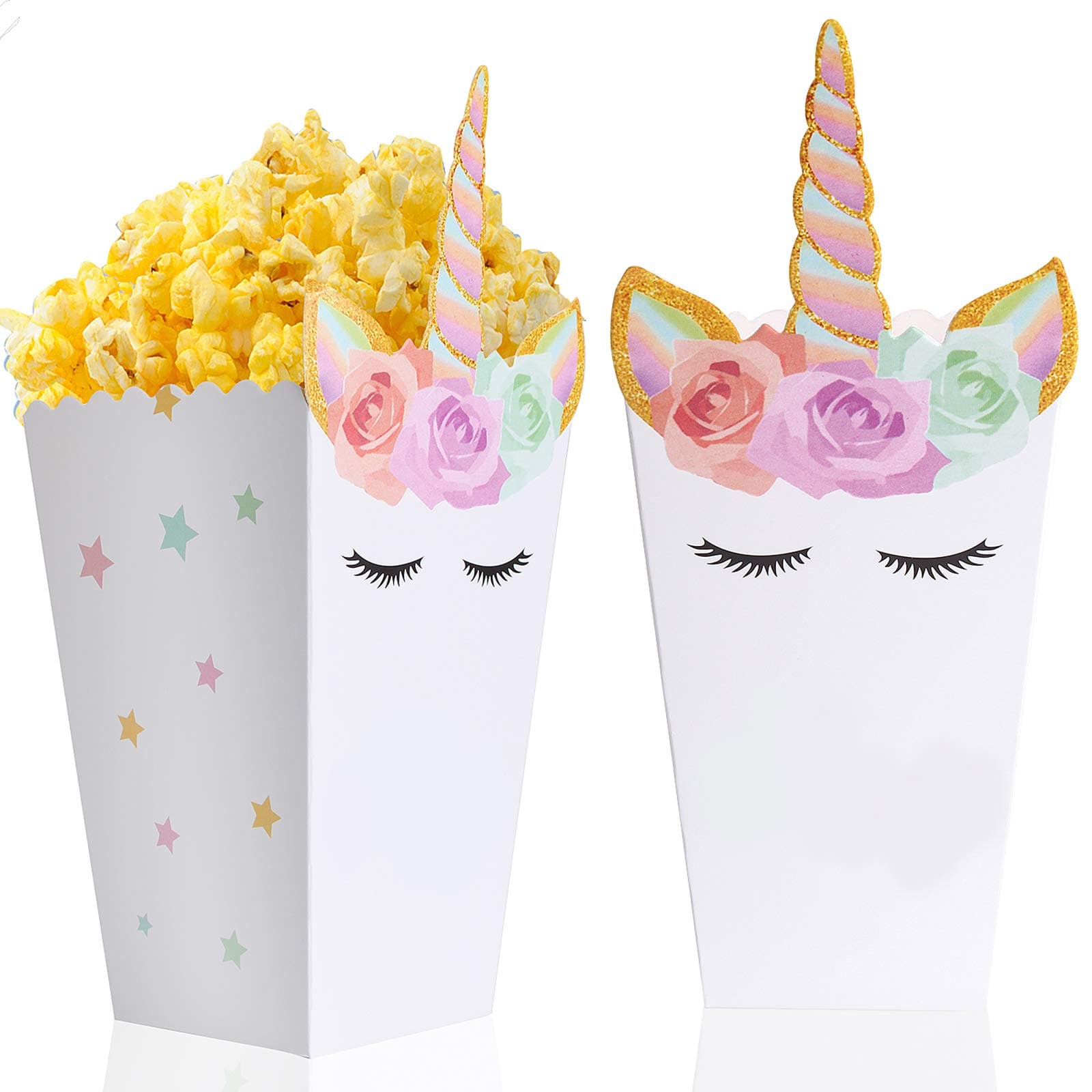 Mukum 36 Pcs Popcorn Boxes for Unicorn Treat Box Candy Cookie Containers for Baby Shower, Movie Nights, Carnivals, Birthday Party Favor Supplies