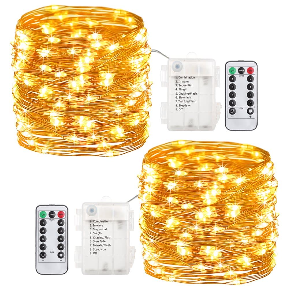 GDEALER 2 Pack 20 Feet 60 Led Fairy Lights Battery Operated with Remote Contr...