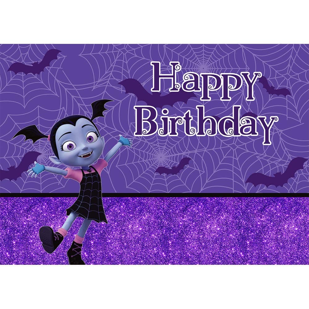 Photography Backdrop 7x5ft Purple Bling Background Vapirina Birthday Party for Girls One Years Old Baby Backdrops