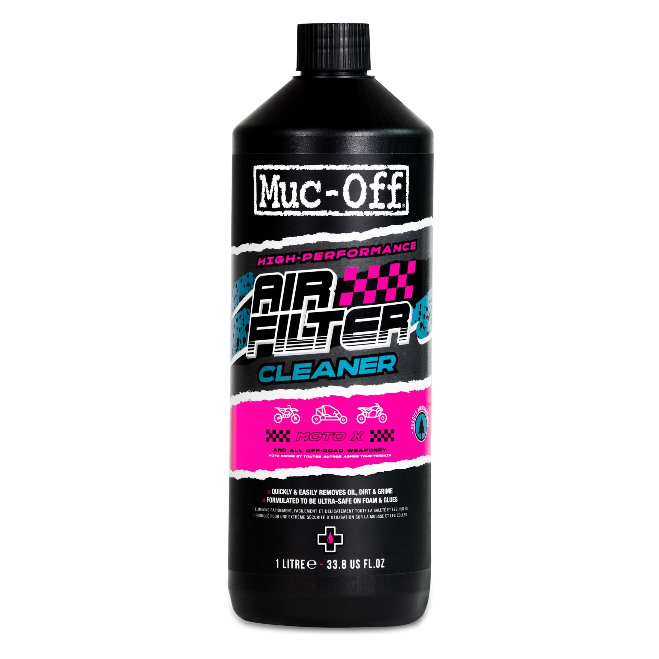 Muc-Off Air Filter Cleaner - Biodegradable Foam Air Filter Cleaner for Motorcycles and Off-Road Bikes - Solvent-Free, Safe on Foam and Glue - 1 Litre