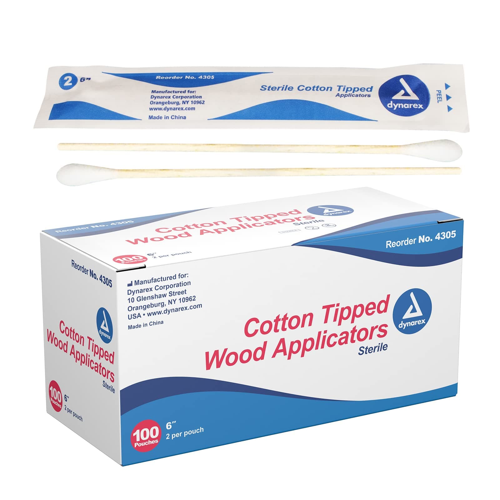 Dynarex 6-Inch Non-Sterile Cotton Tipped Applicators - 200 Applicators