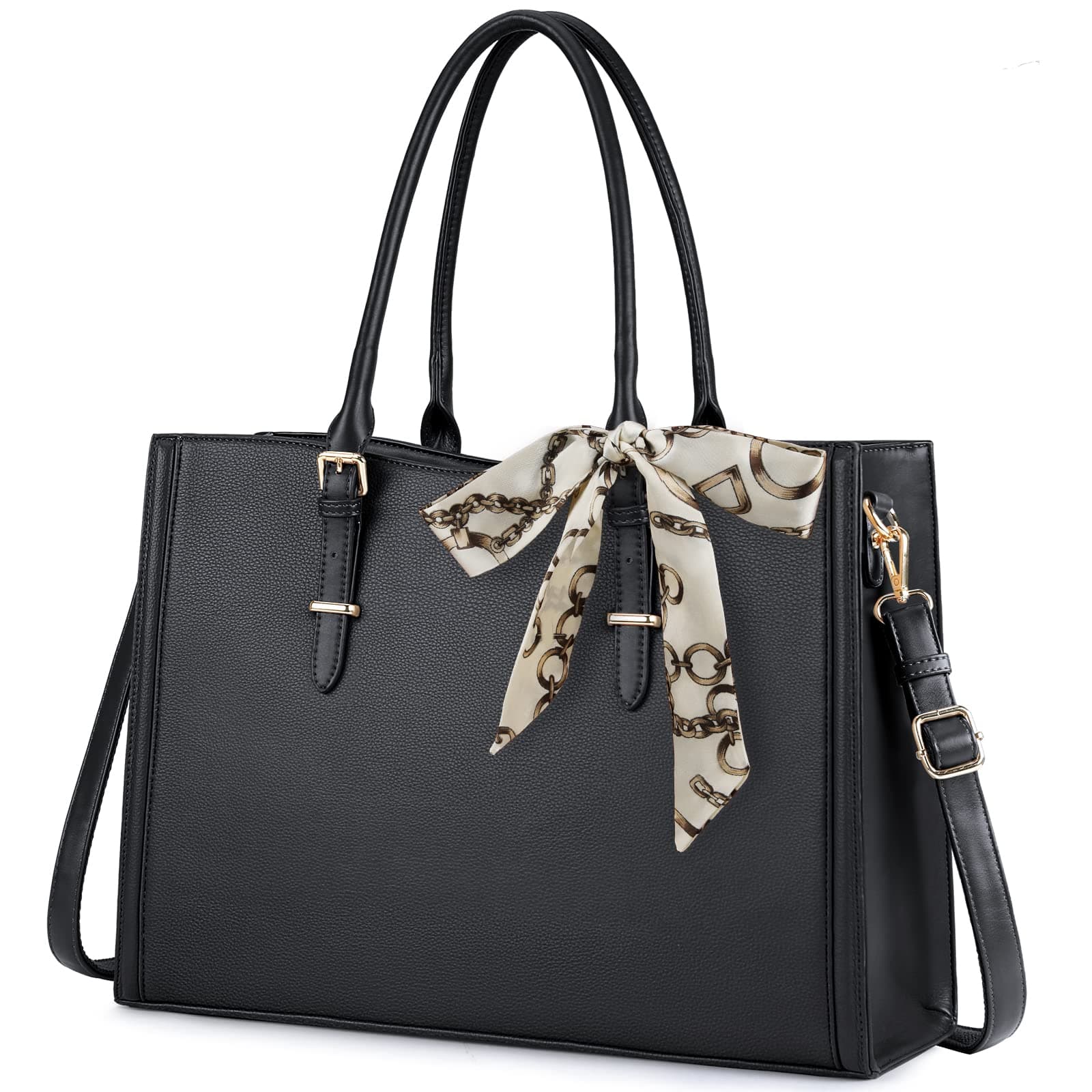 IGOLUMON Laptop Bag for Women 15.6 Inch Waterproof Laptop Tote Bag Leather Work Bag Computer Briefcase Office Professional Large Capacity Handbag Shoulder Bag Black