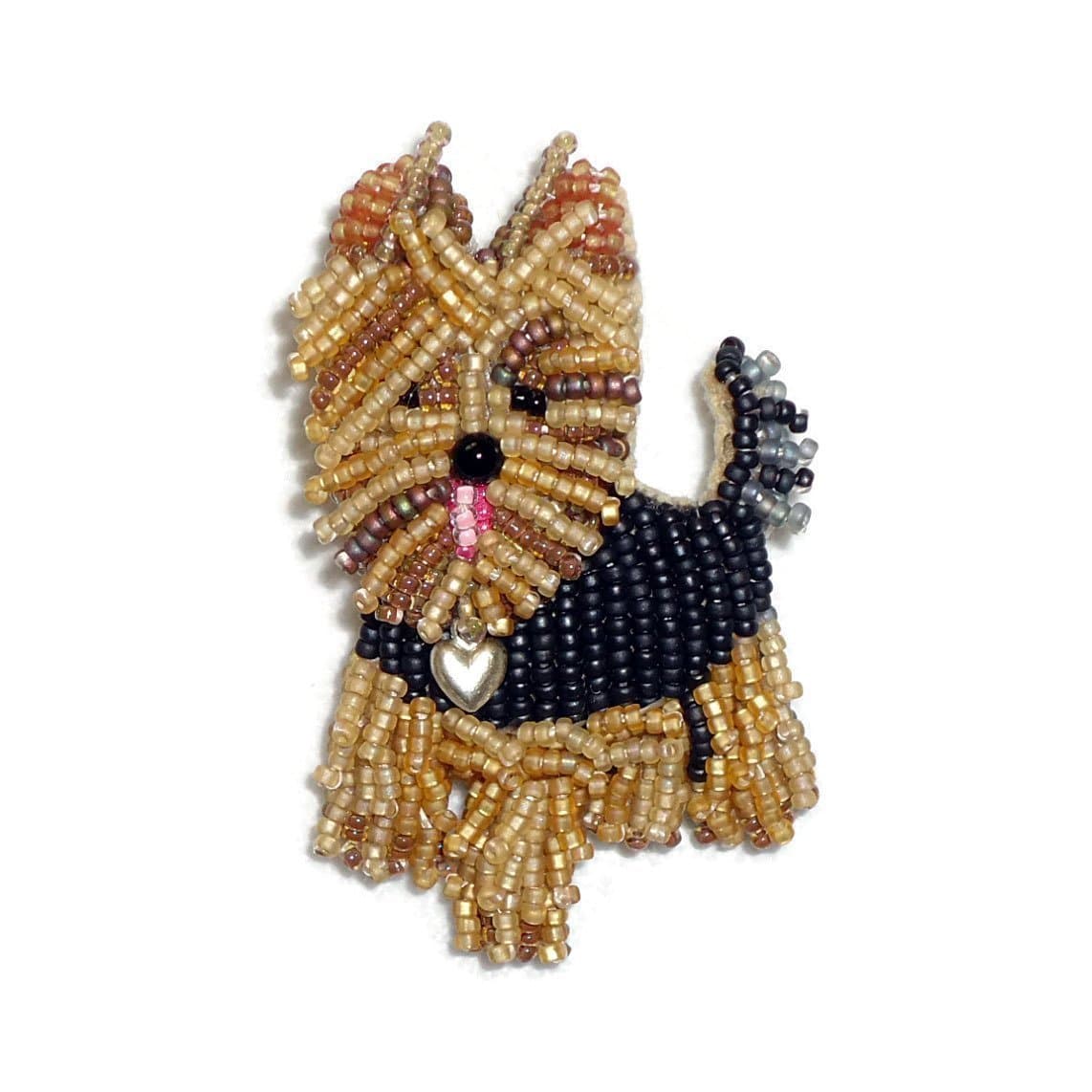 YORKIE LOVE beaded Yorkshire Terrier dog pin pendant necklace Made to Order