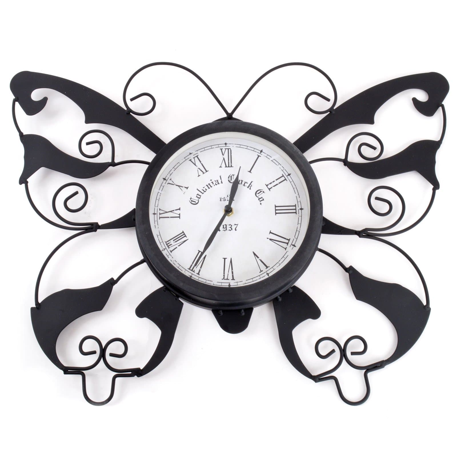 Black Decorative Metal Butterfly Outdoor / Garden Wall Clock