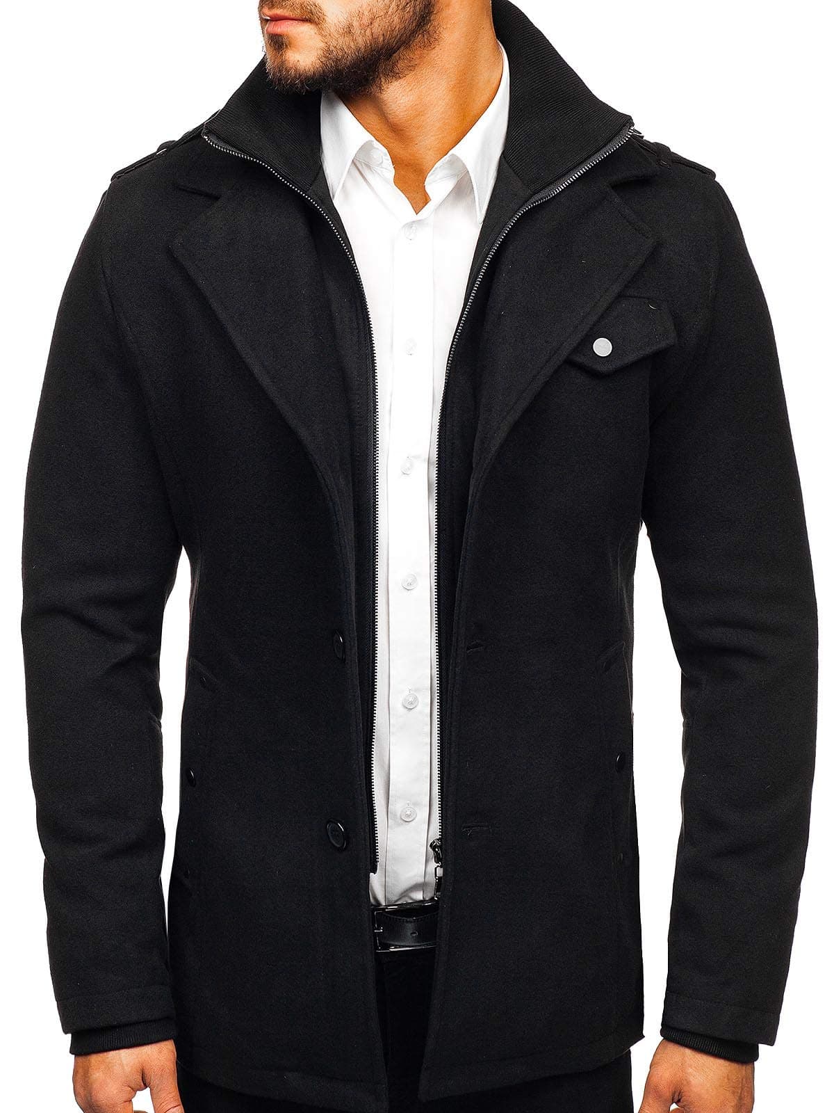 Bolf 4D4 Men's Winter Coat – Elegant, Classic Short Coat – Autumn/Winter Jacket with Stand-Up Lapel Collar – Elegant Business and Leisure Style