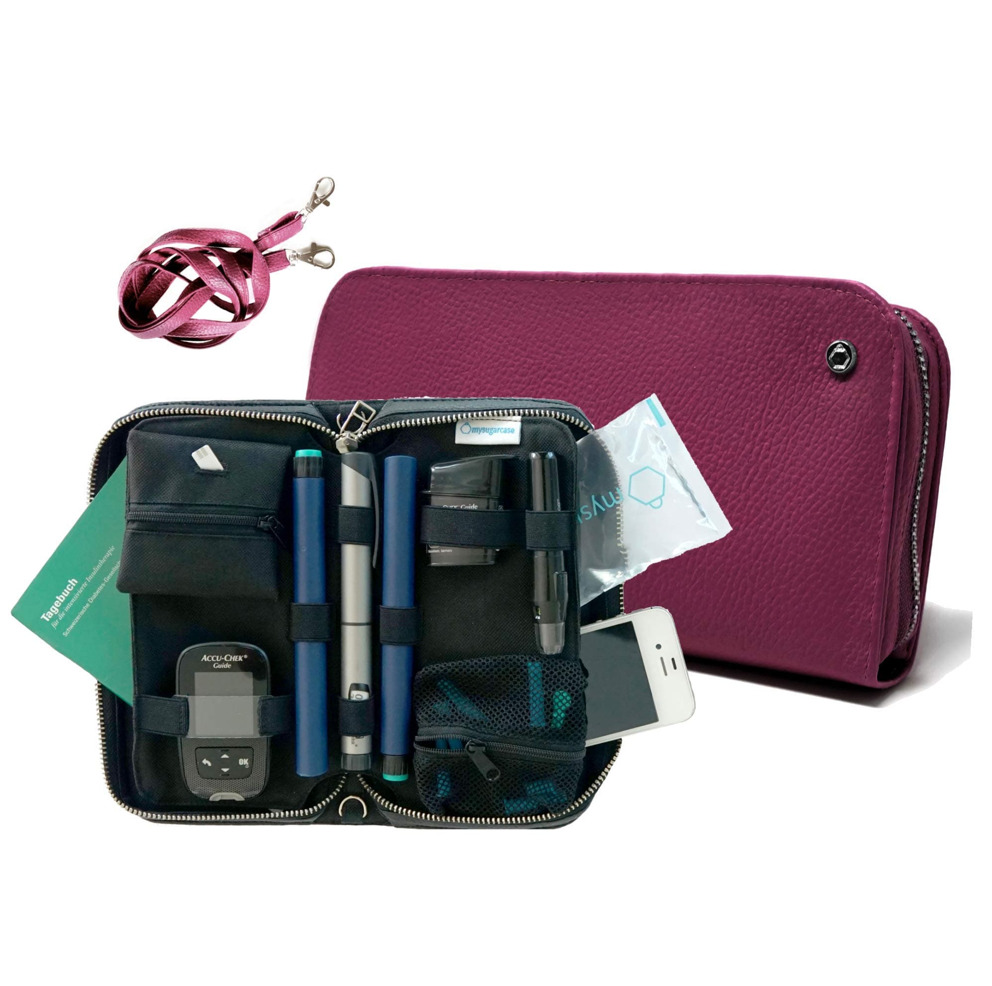 Combi - Premium Diabetes & Medication Travel Cooler Bag + Gel Pack & Crossbody Strap - Berry