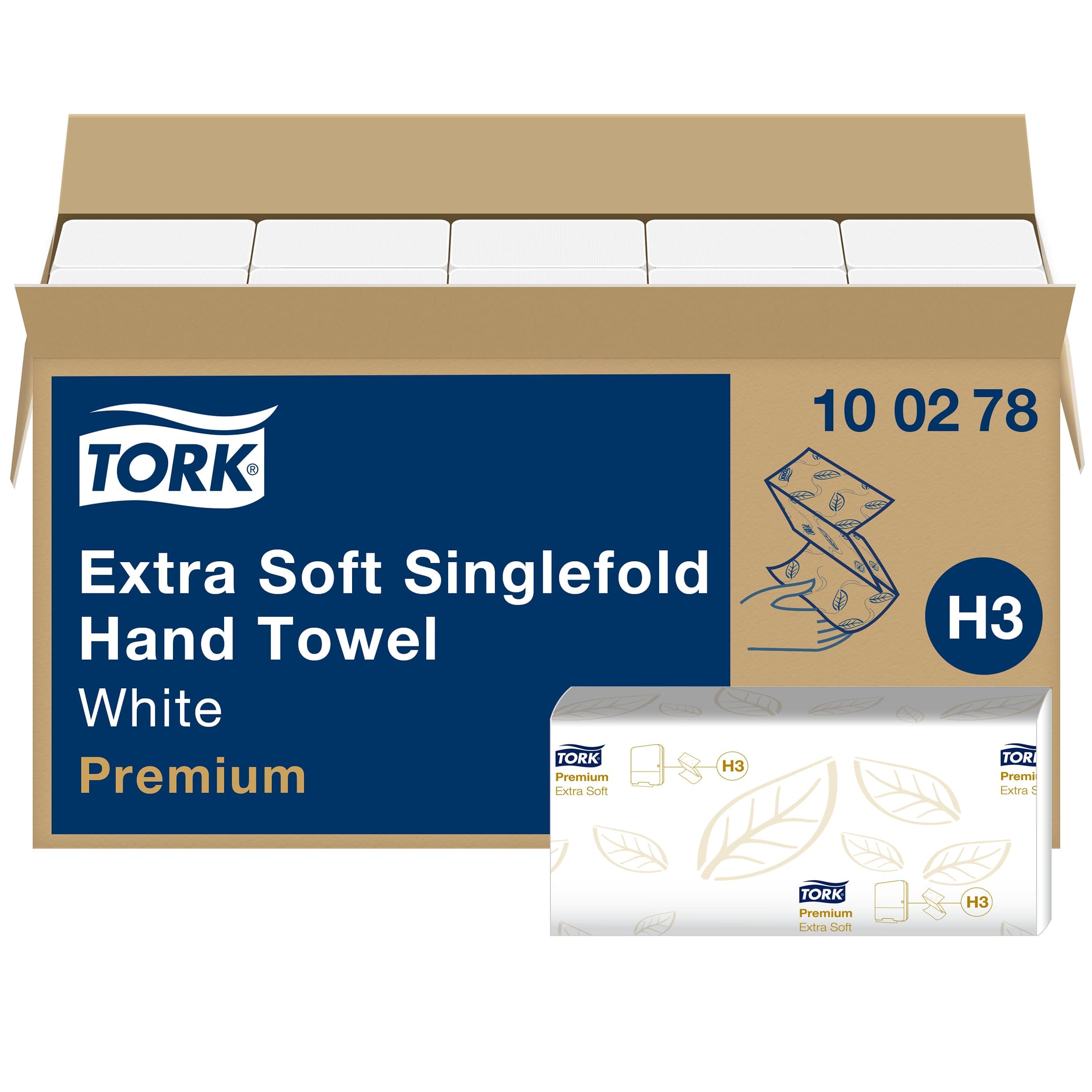 Tork Extra Soft Singlefold Hand Towels, White, QuickDry Technology, Embossed for Superior Absorption, 15 packs of 200 sheets each, Compatible with Tork H3 Systems (100278)