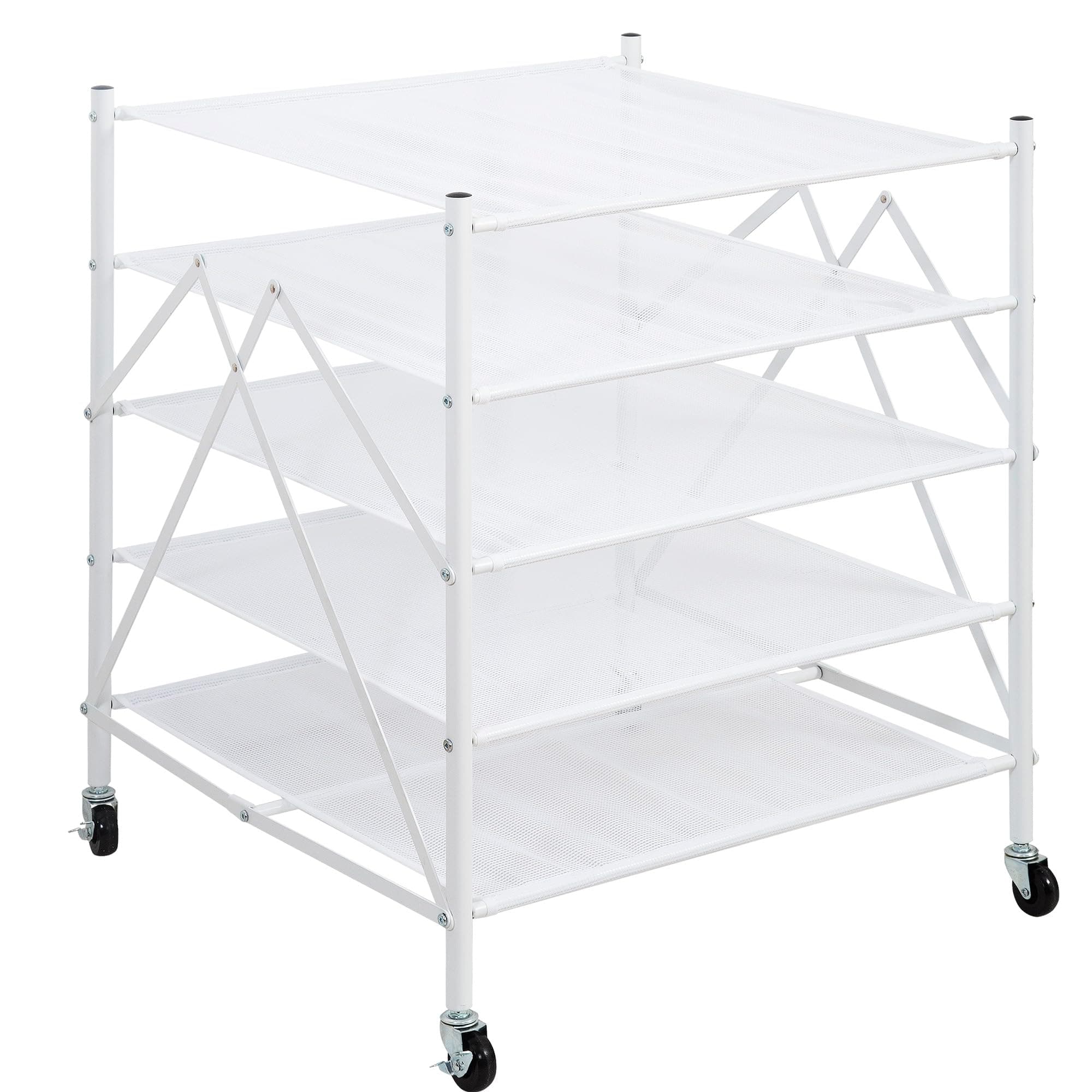 STORAGE MANIAC Sweater Drying Rack, Mesh Clothes Drying Rack, Stackable Laundry Drying Rack, Lay Flat Dryer for Delicates, Portable Dry Rack for Indoor or Outdoor, White, 5 Tier Foldable