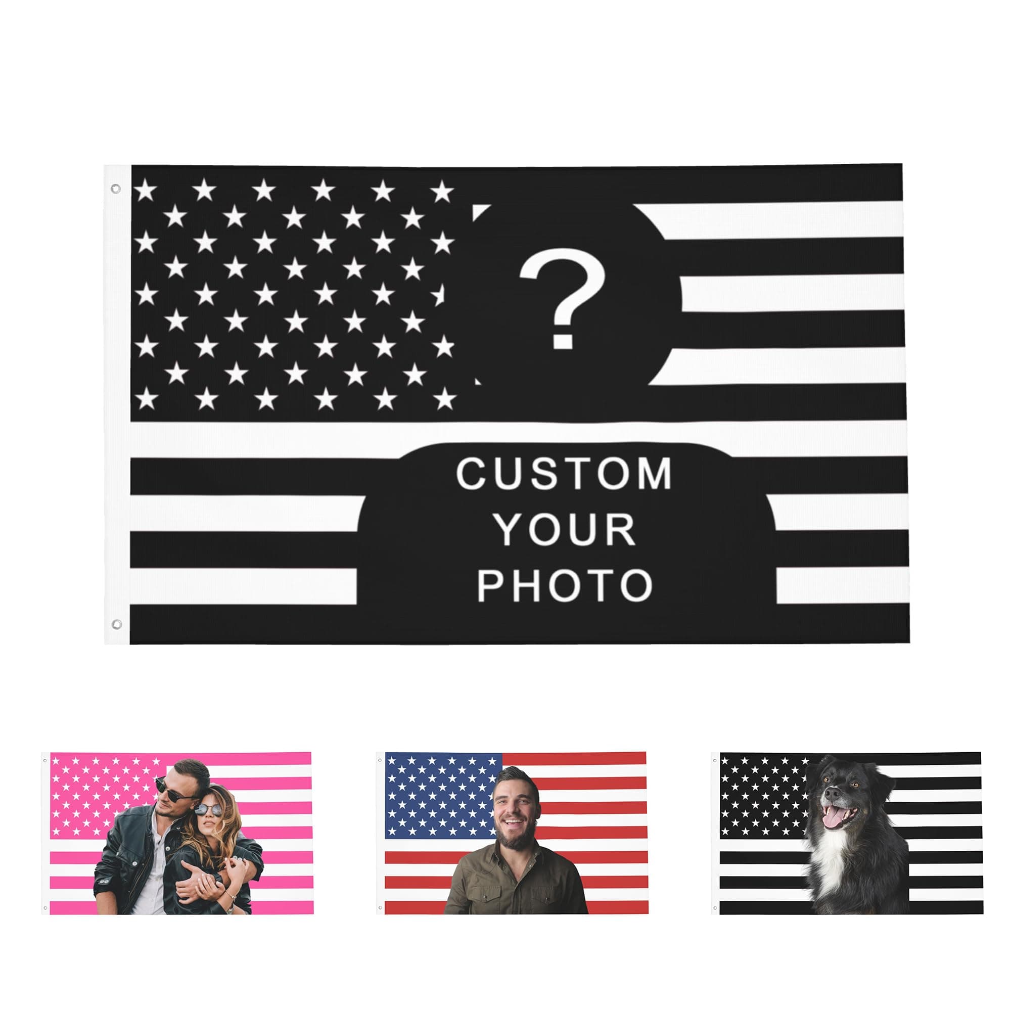 OHORTEB Custom Photo Flag Design Your Own Picture Text Logo Personalized Flag Customizable Image Gifts for Indoor Outdoor Decoration (Black (American), 5X8 FT)