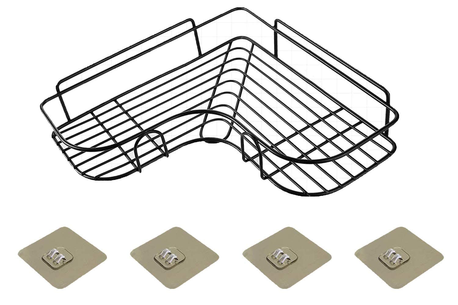 ZOSEO Corner Shower Caddy, Adjustable 304 Stainless Steel Corner Bathroom Shelf, No Drilling Wall Mounted Triangle Basket Storage Organizer Rack for Washroom, Toilet, Dorm, Kitchen… (black, 1 Pack)