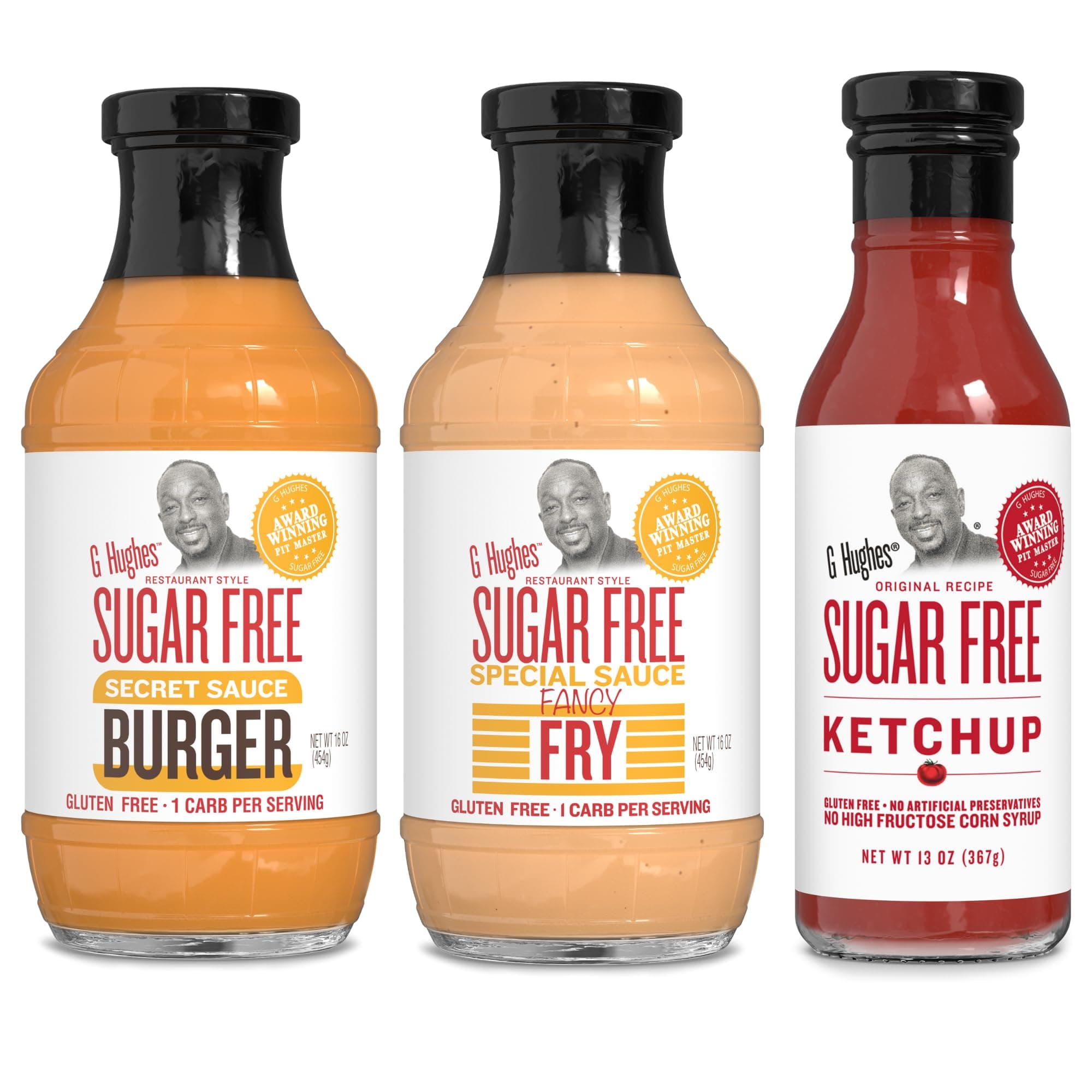 G Hughes Sugar Free Burger Sauces Variety Pack - Special Sauce For Burgers & Fries, Gluten Sauces, No Secret Sauce, Fancy Fry Ketchup (3 Pack)