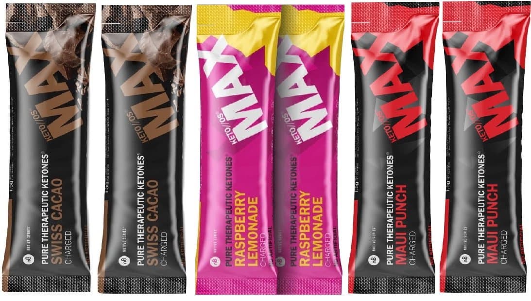 Pruvit Keto//MAX Charged Ketones 6 Pack Variety Bundle of 2 MAX Maui Punch, 2 MAX Swiss Cacao, 2 MAX Raspberry Lemonade, Guaranteed Ketosis and Great for Keto Diet and Lifestyle