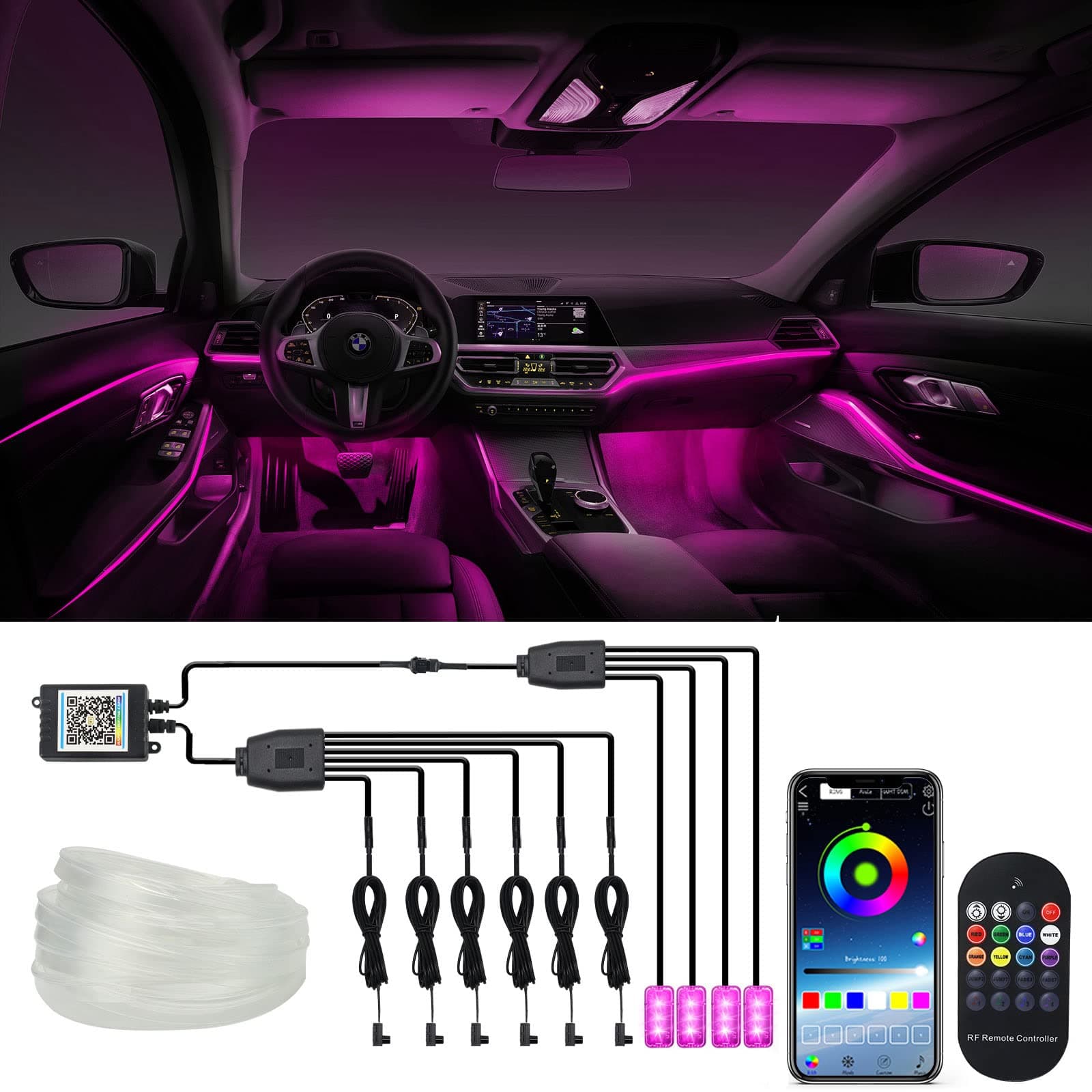 Interior Car Lights, WEBUPAR Car Accessories 10 in 1 Car LED Strip Lights with APP Control, 236 inches Fiber Optic, Multicolor RGB Neon Car Lighting Kits with Music Sync Mode and DIY Mode