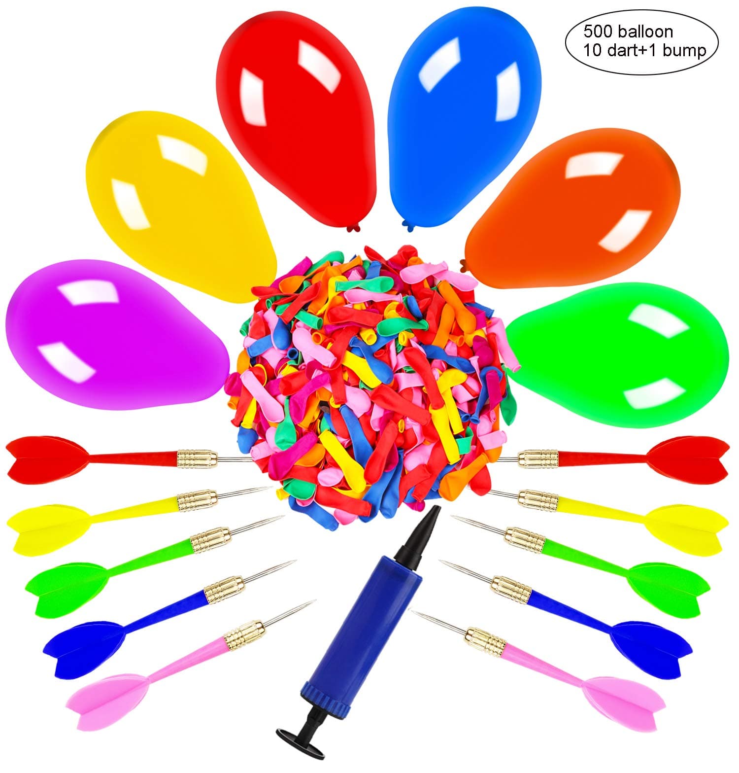 OOTSRDart Balloon Game Set Includes 500 Balloons & 10 Darts Plus Pump - Exciting Outdoor Game for Children & Adults, Best Carnival, Birthday Party & Backyard Fun