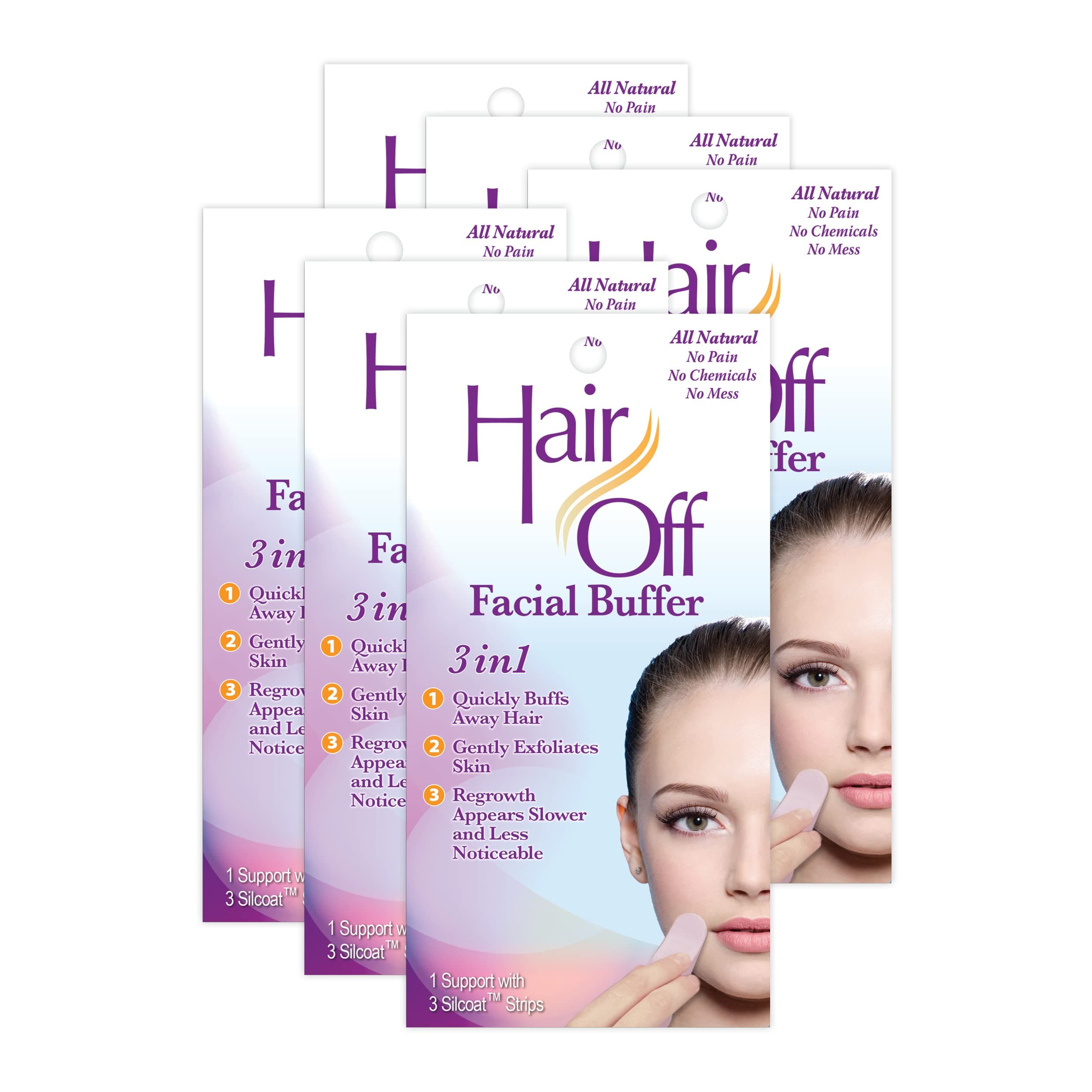 Hair Off Facial Buffer - Painless & Chemical Free Facial Hair Remover & Gentle Face Exfoliator - Hair Eraser to Slow Regrowth on Chin, Lip & Cheeks (3 Buffers Per Box, Pack of 1)